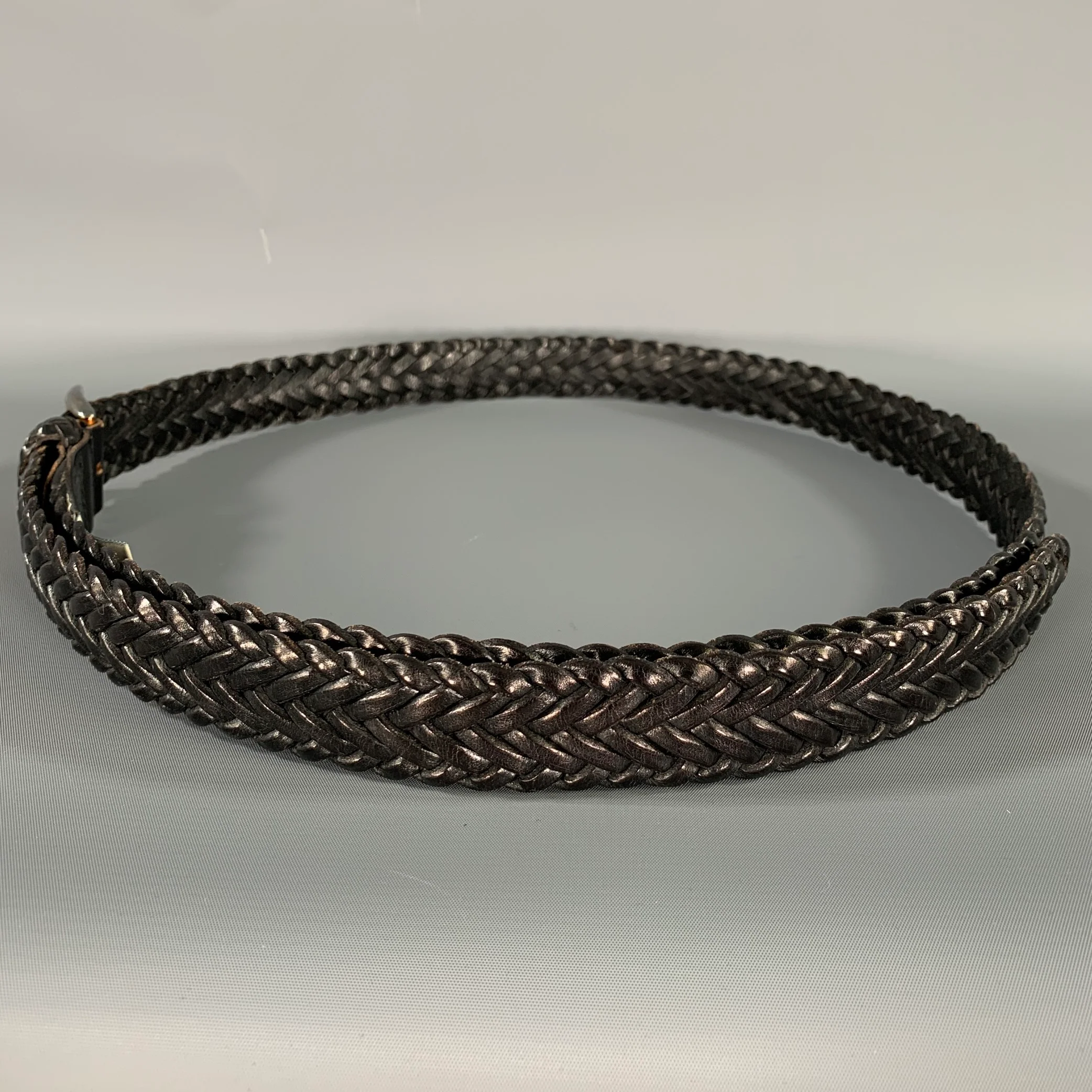 NORDSTROM Size 46 Black Woven Full Grain Leather Belt - Image 4