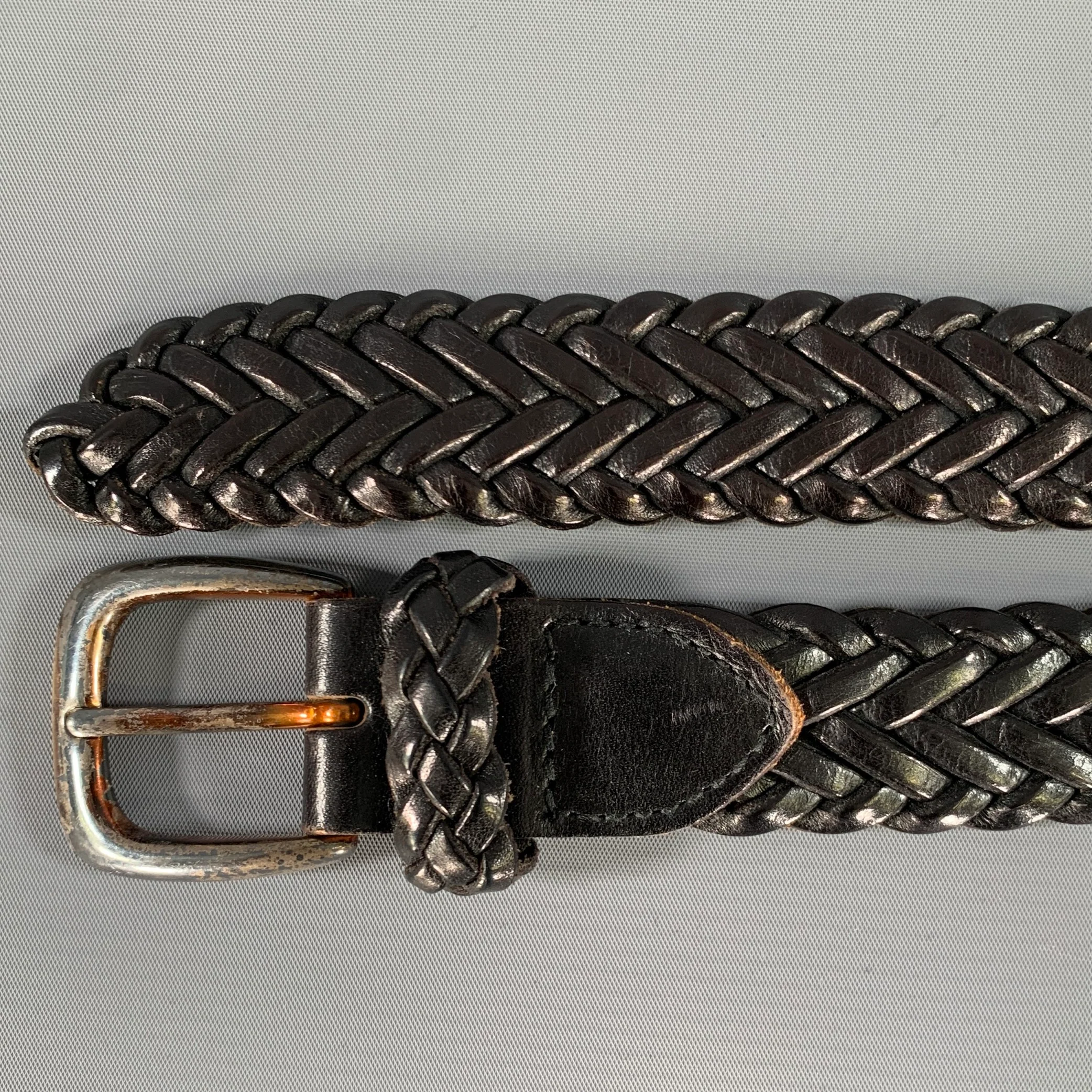 NORDSTROM Size 46 Black Woven Full Grain Leather Belt - Image 5