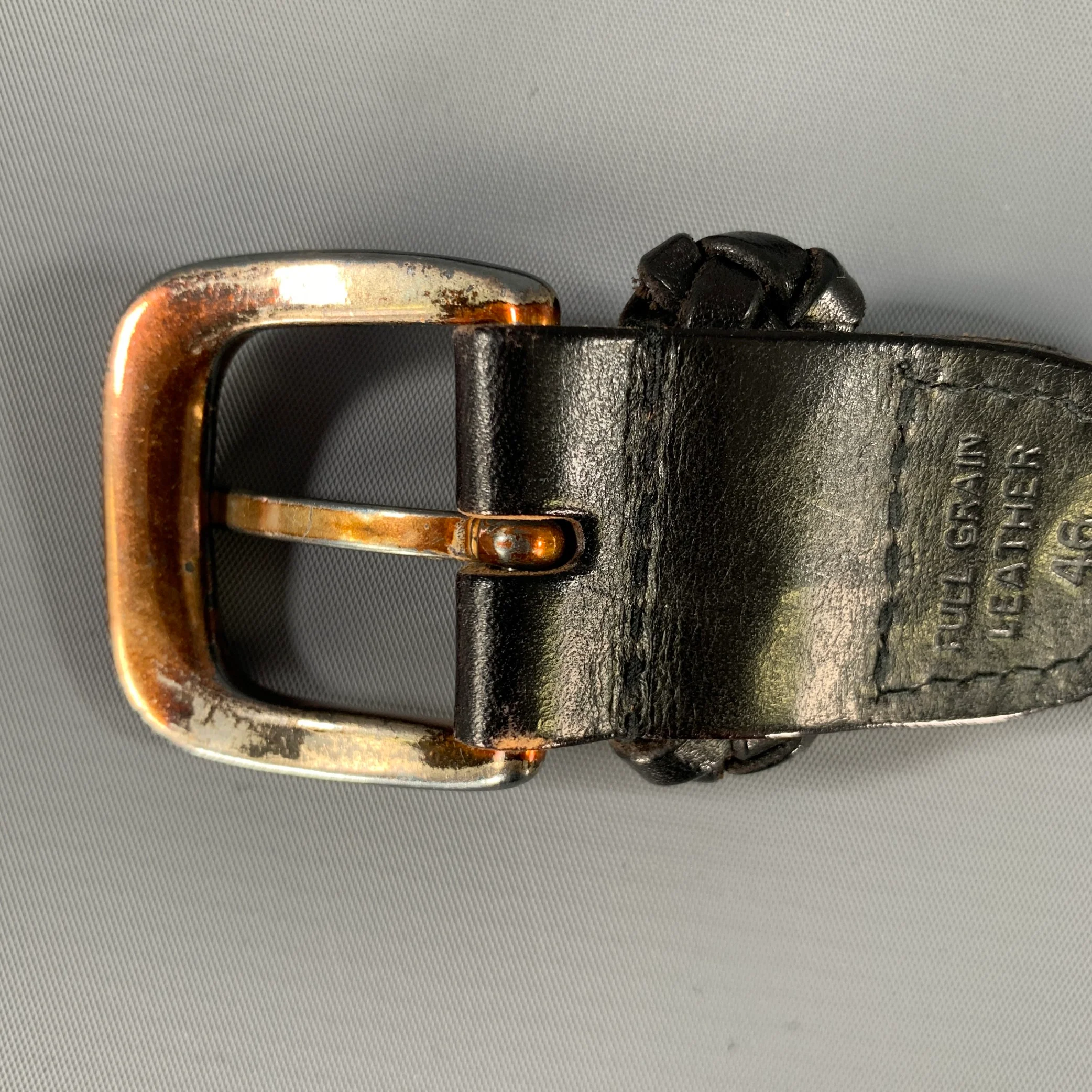 NORDSTROM Size 46 Black Woven Full Grain Leather Belt - Image 6