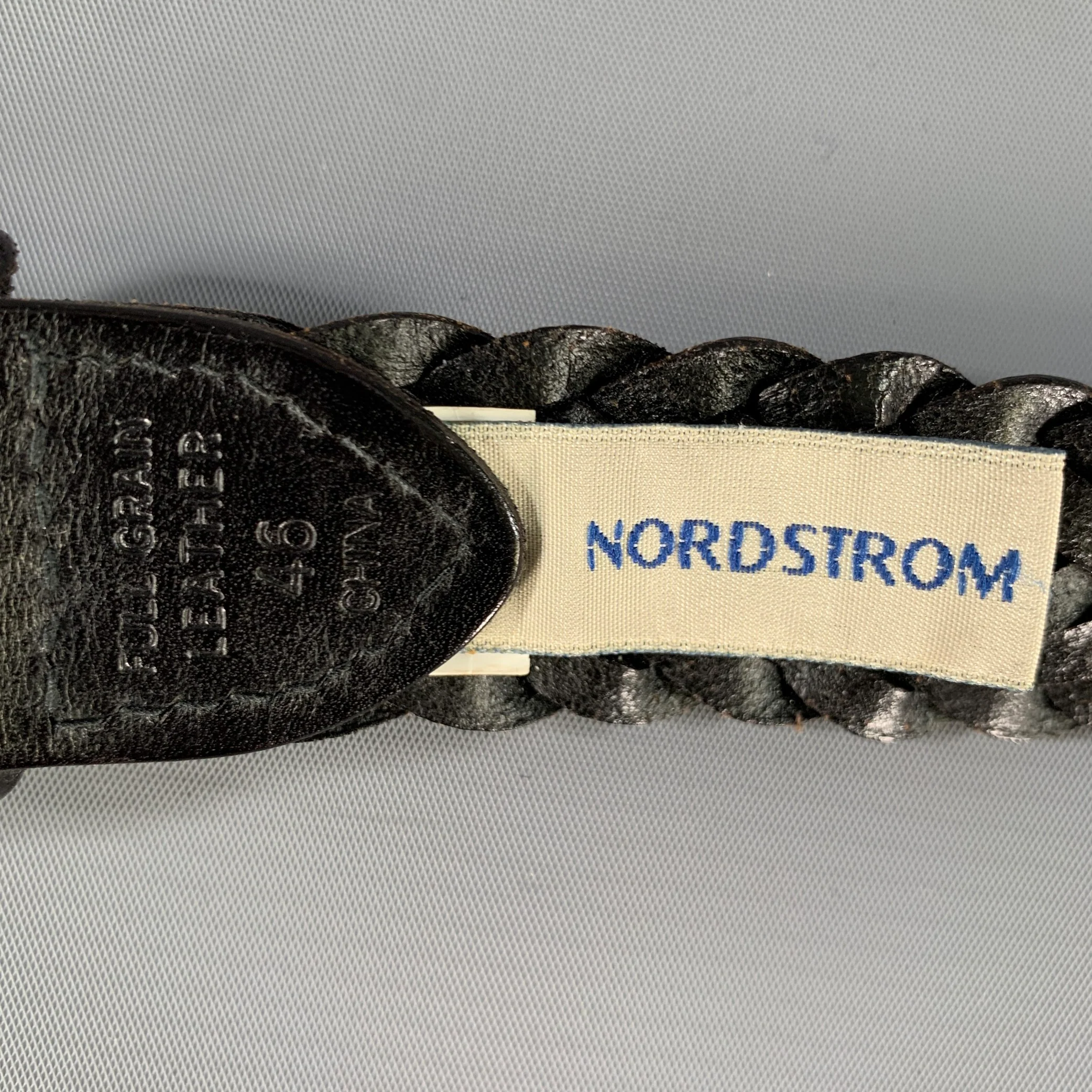 NORDSTROM Size 46 Black Woven Full Grain Leather Belt - Image 7