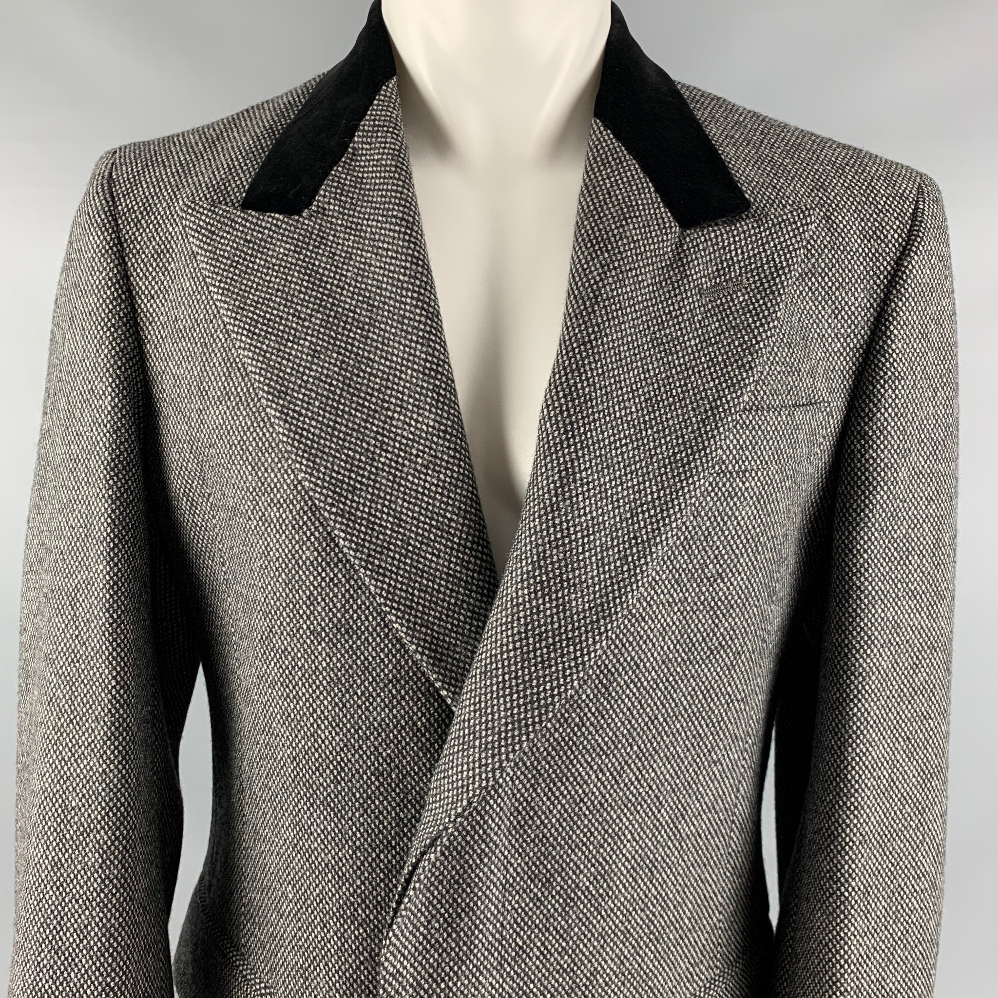 NORDSTROM Size M Black Grey Nailhead Wool Single Breasted Coat - Image 2