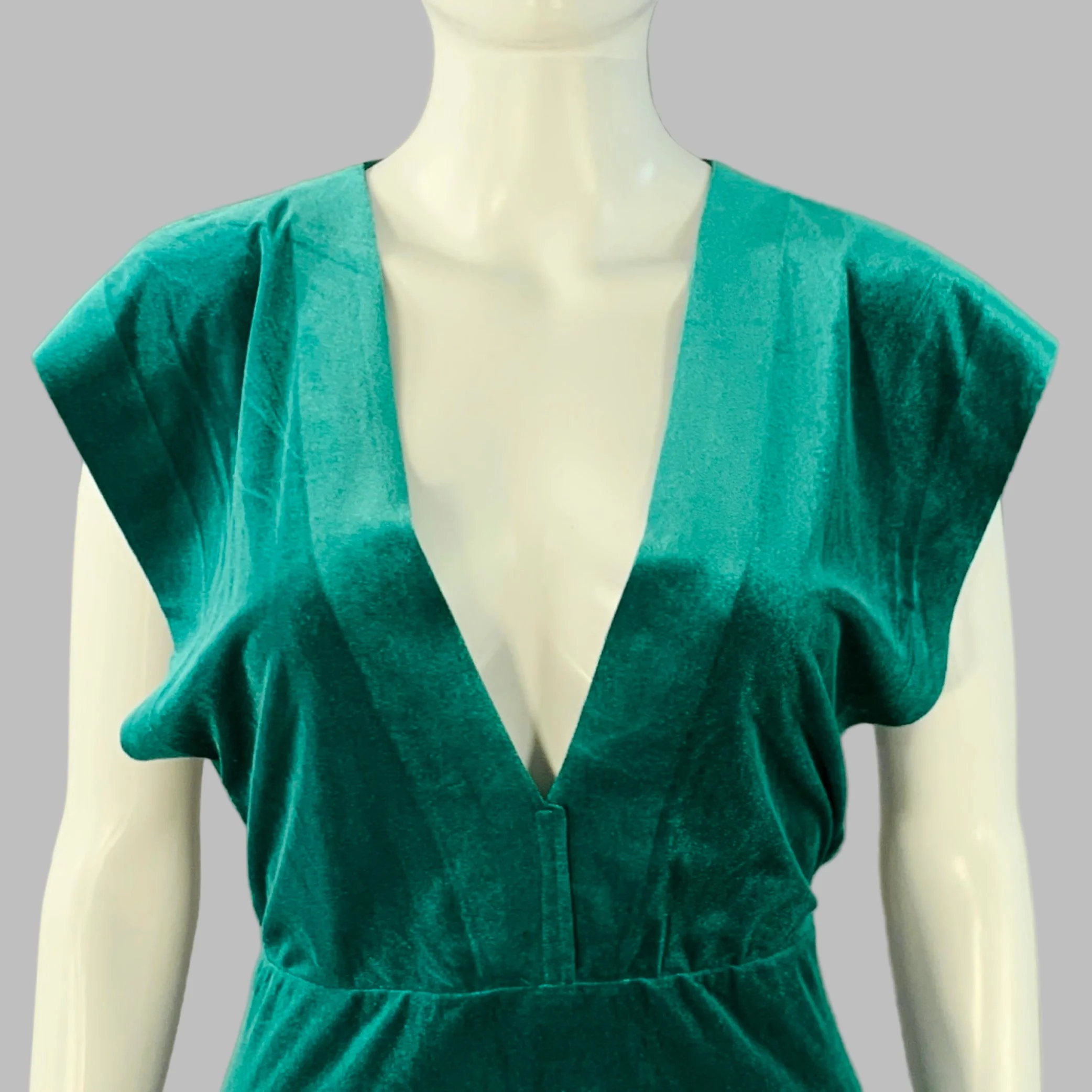NORMA KAMALI Size XS Blue Green Polyester Blend Velvet V-Neck Evening Gown - Image 2