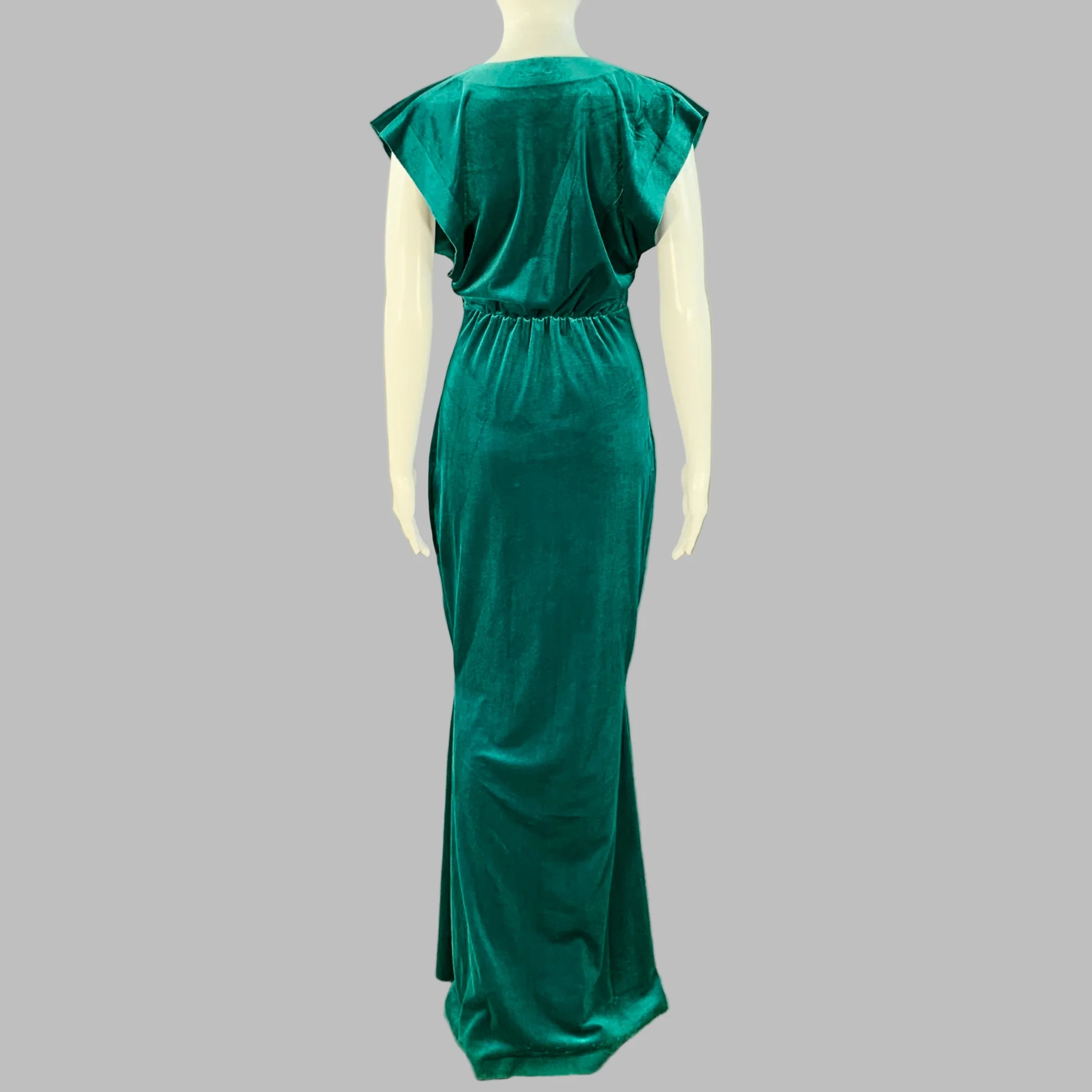 NORMA KAMALI Size XS Blue Green Polyester Blend Velvet V-Neck Evening Gown - Image 4
