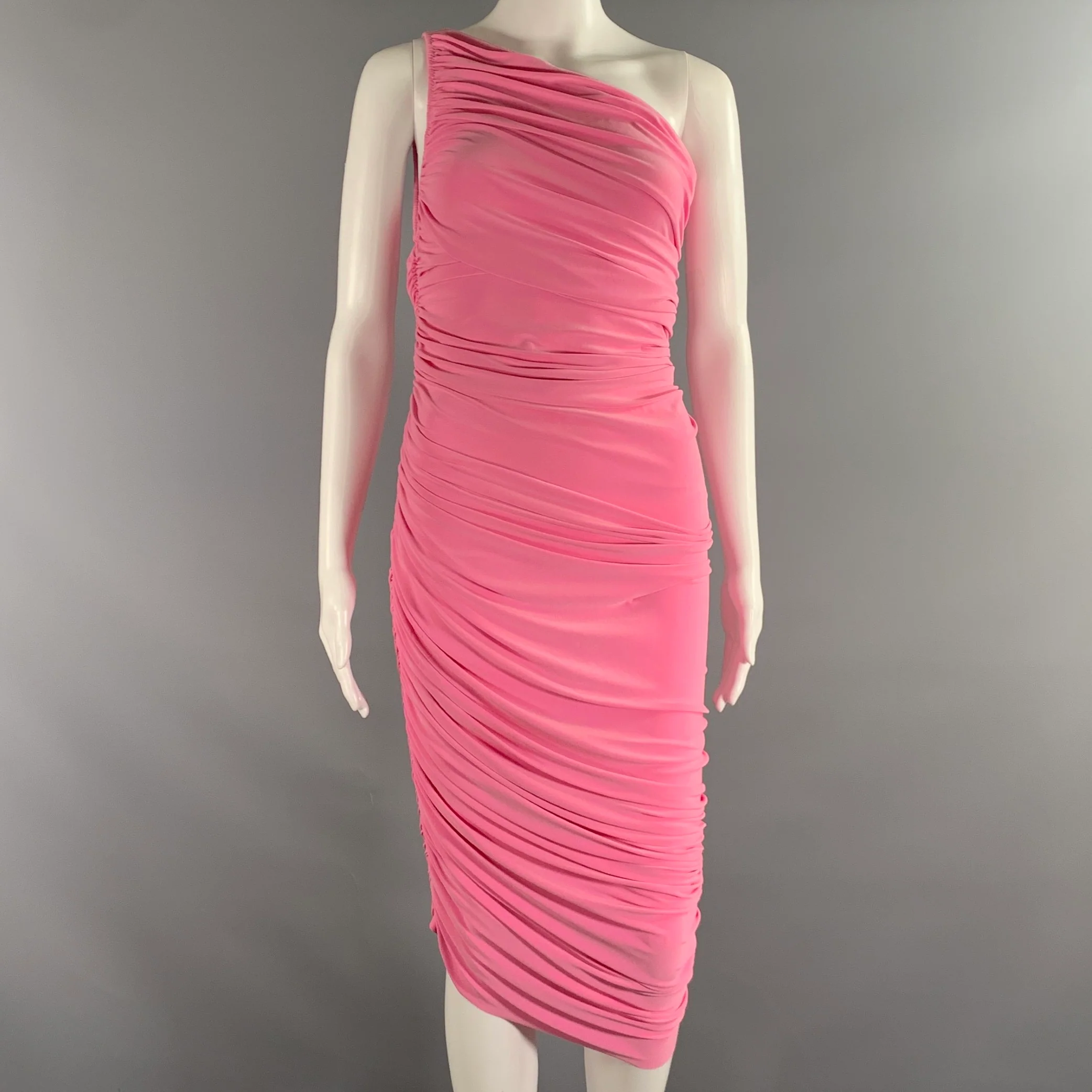 NORMA KAMALI Size XS Pink Polyester Spandex Ruched One Shoulder Dress