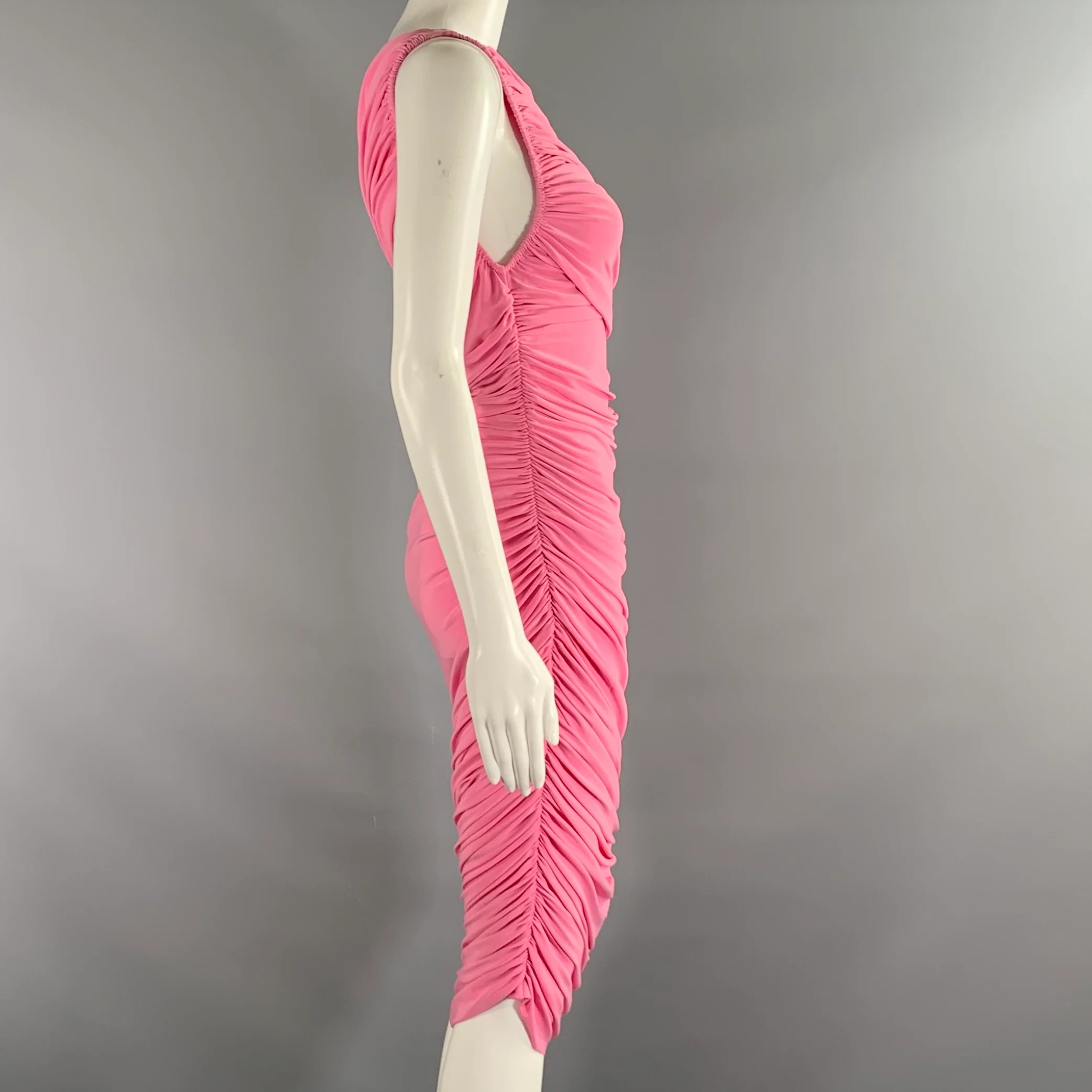 NORMA KAMALI Size XS Pink Polyester Spandex Ruched One Shoulder Dress - Image 2