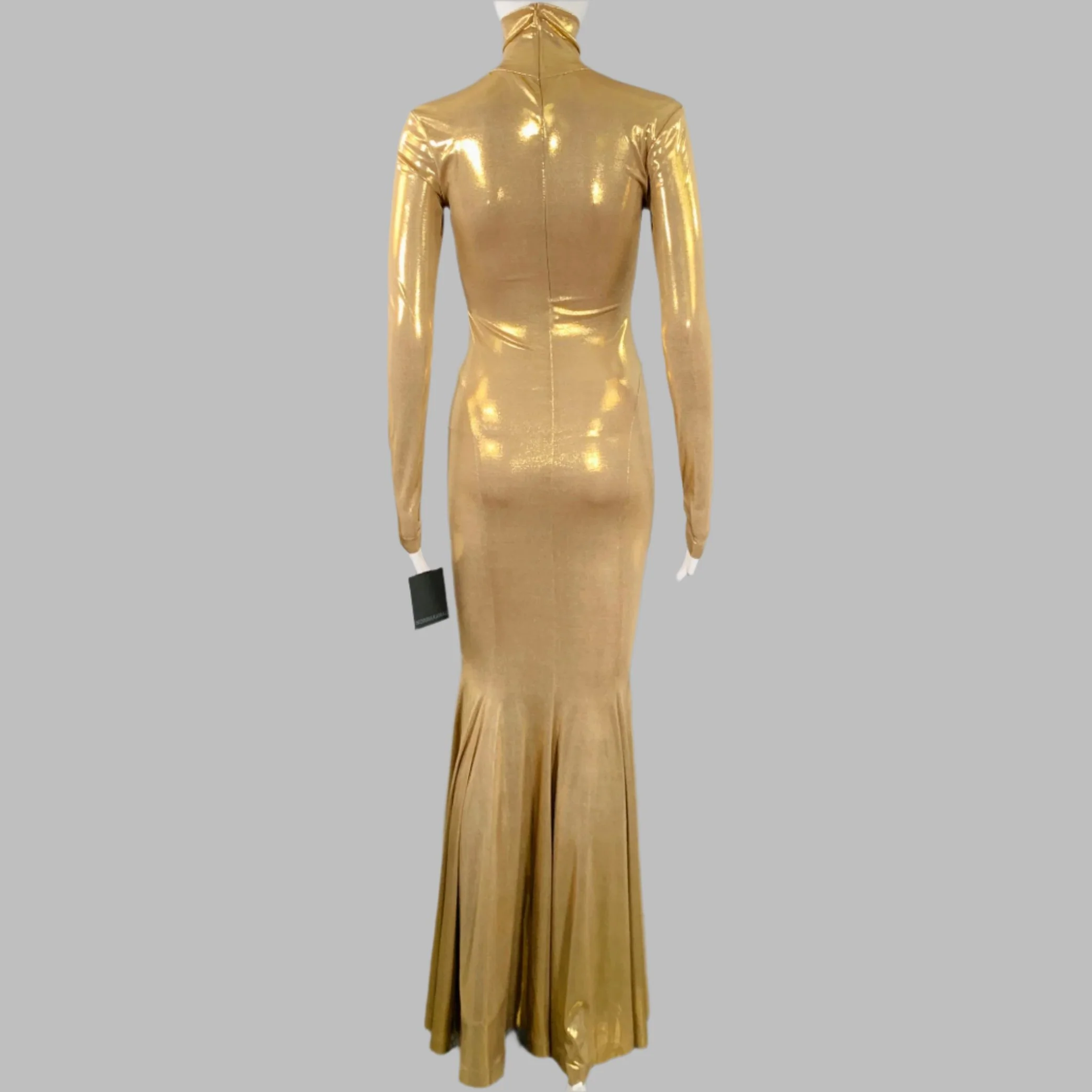 NORMA KAMALI Size XXS Gold Polyester Blend Long Sleeve Fishtail Evening Gown - Image 4