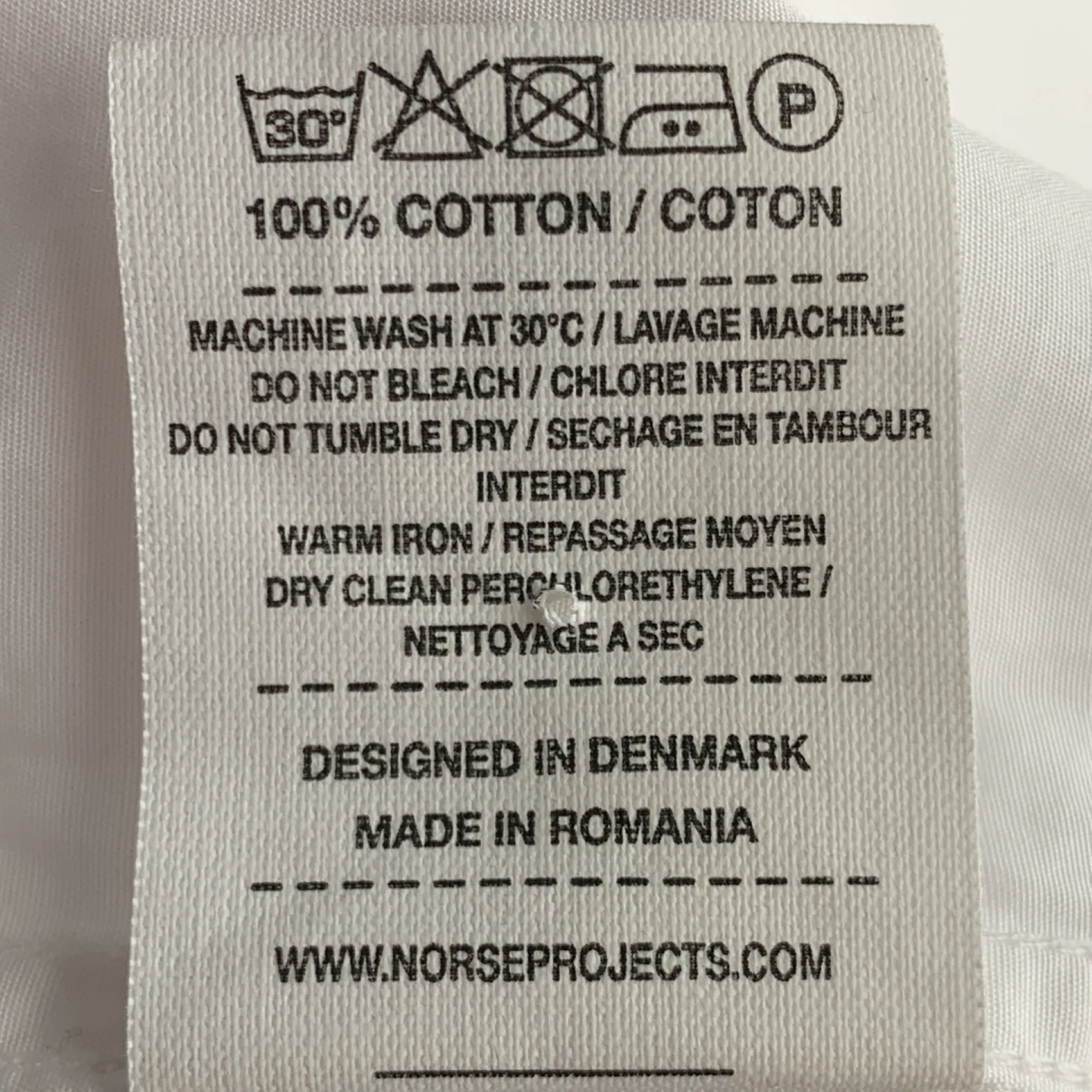 NORSE PROJECTS Size L White Solid Cotton Button Up Long Sleeve Shirt - Image 6