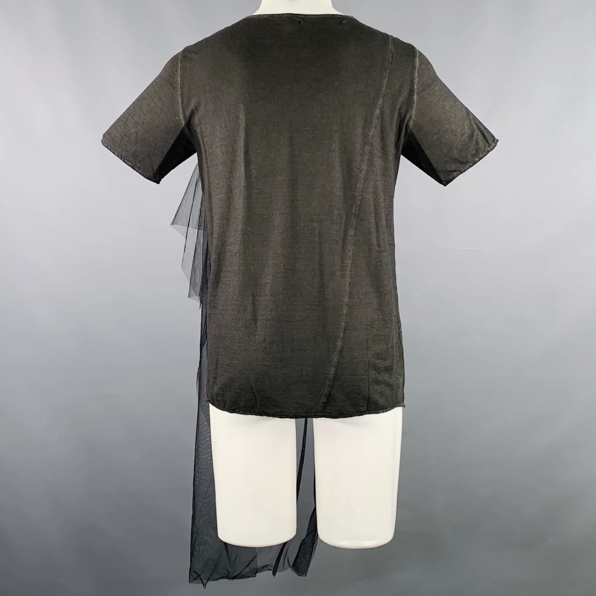 NOSTRASANTISSIMA Size XS Grey Charcoal Print Cotton Tulle T-shirt - Image 4