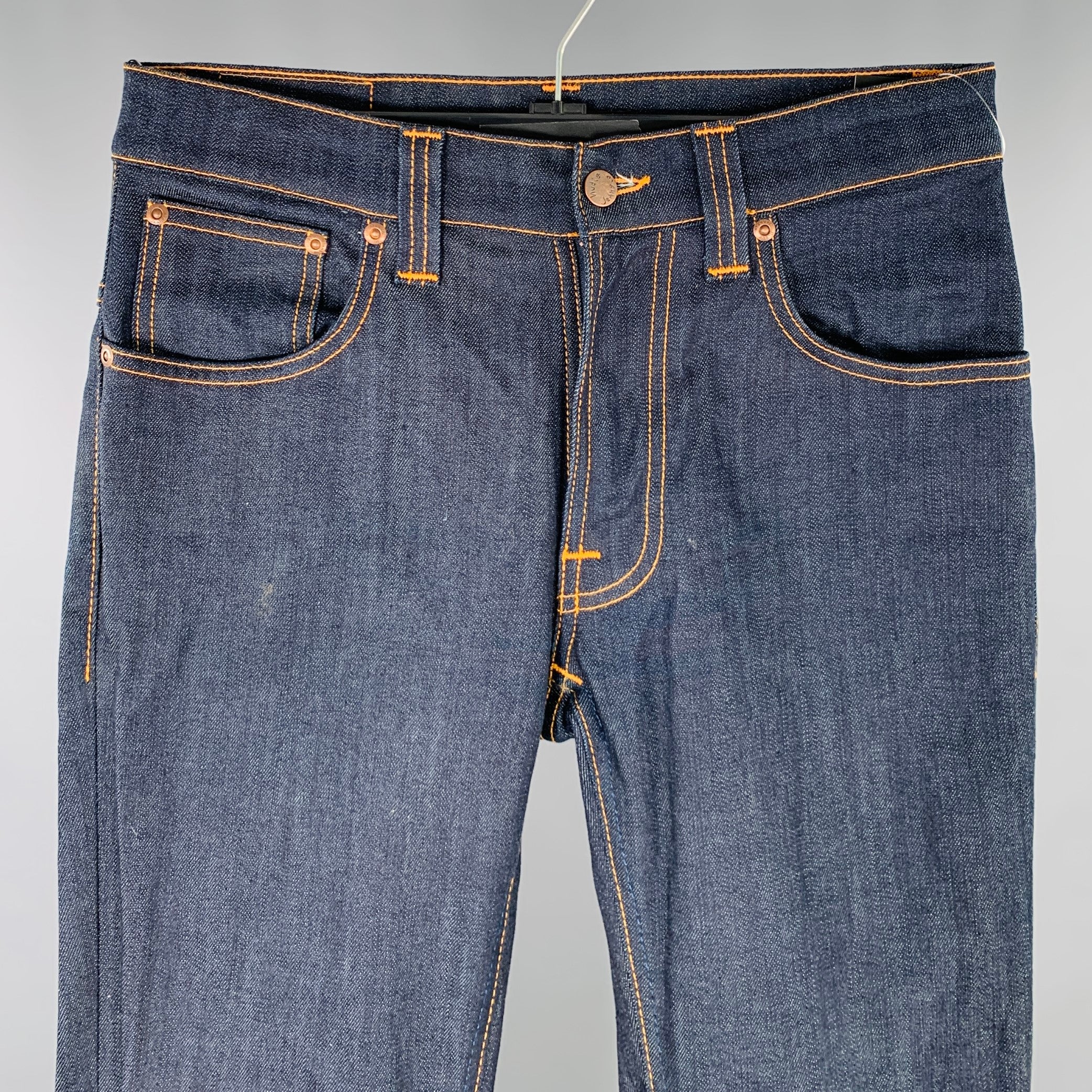 NUDIE JEANS Size 29 Blue Contrast Stitch Cotton Blend Slim Jeans - Image 2
