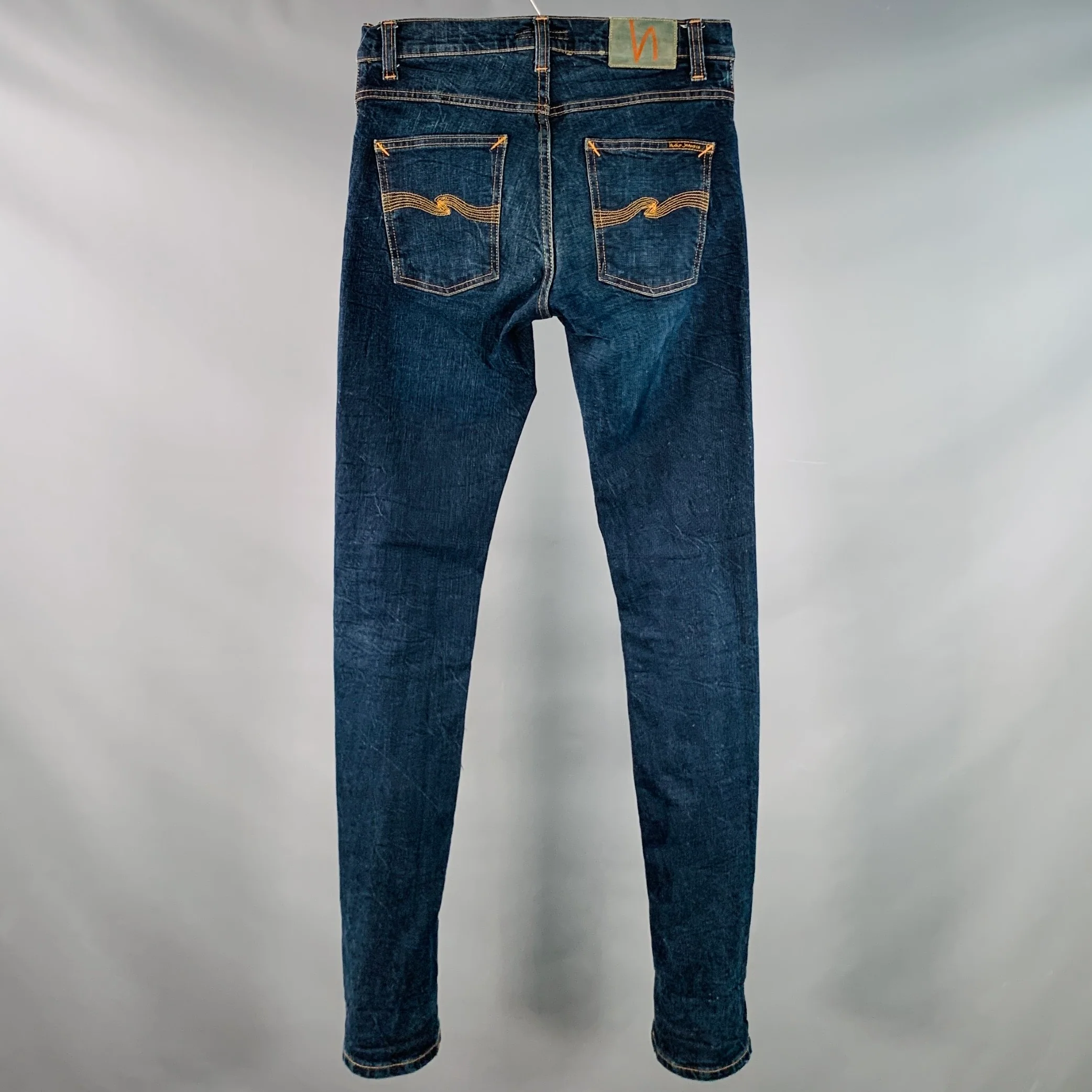NUDIE JEANS Size 29 Grim Tim Navy Contrast Stitch Cotton Blend Tapered Jeans - Image 3