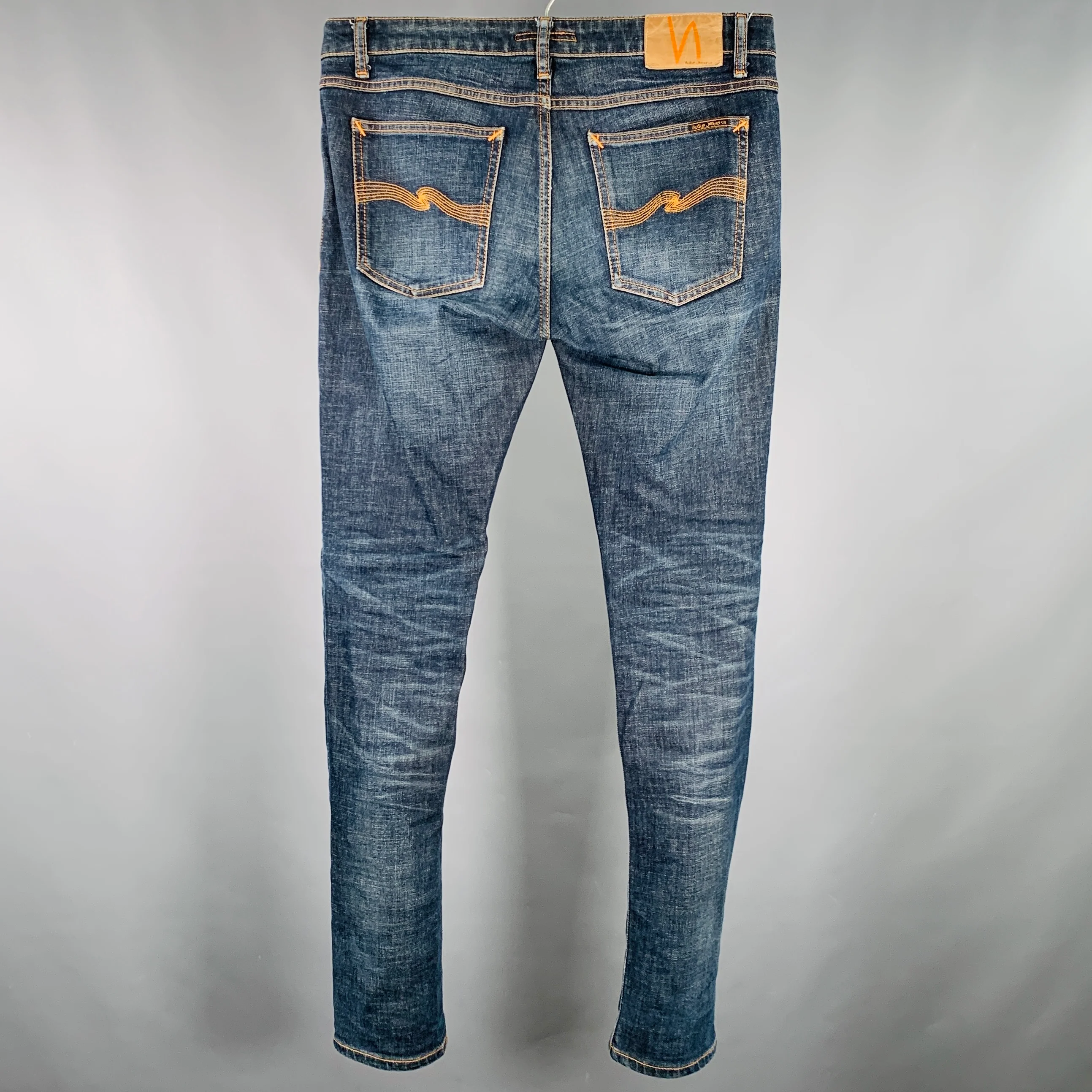 NUDIE JEANS Size 31 Skinny Lin Blue Contrast Stitch Cotton Blend Jeans - Image 2