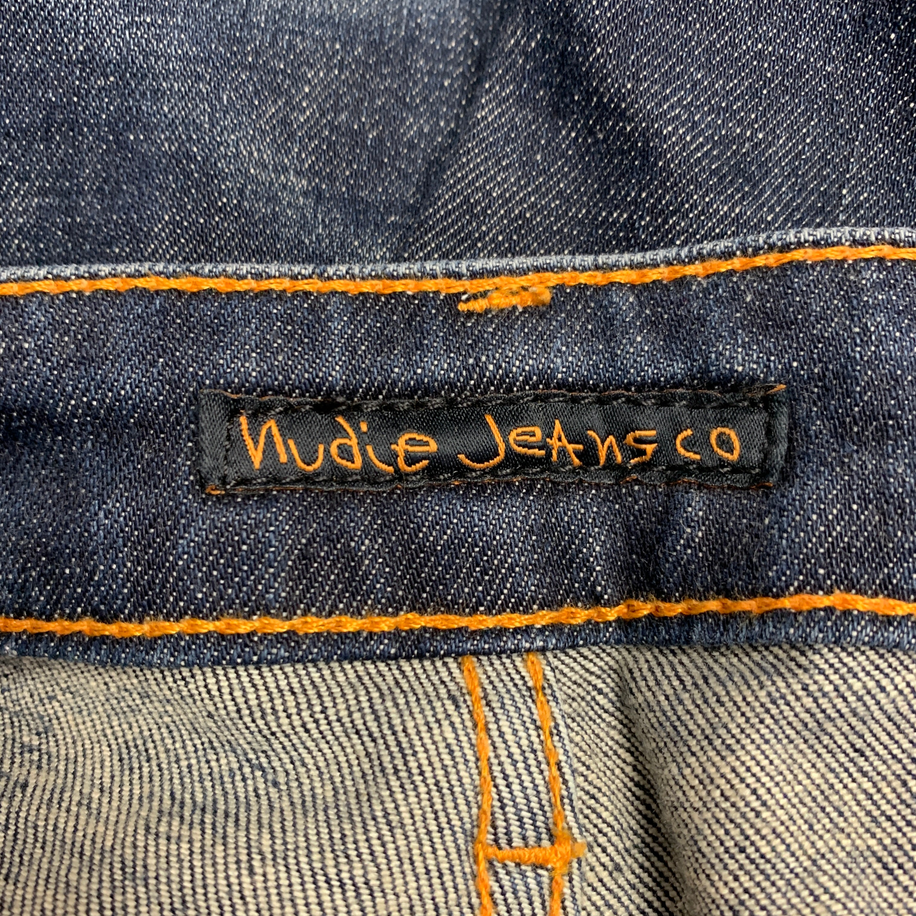 NUDIE JEANS Size 31 Skinny Lin Blue Contrast Stitch Cotton Blend Jeans - Image 5