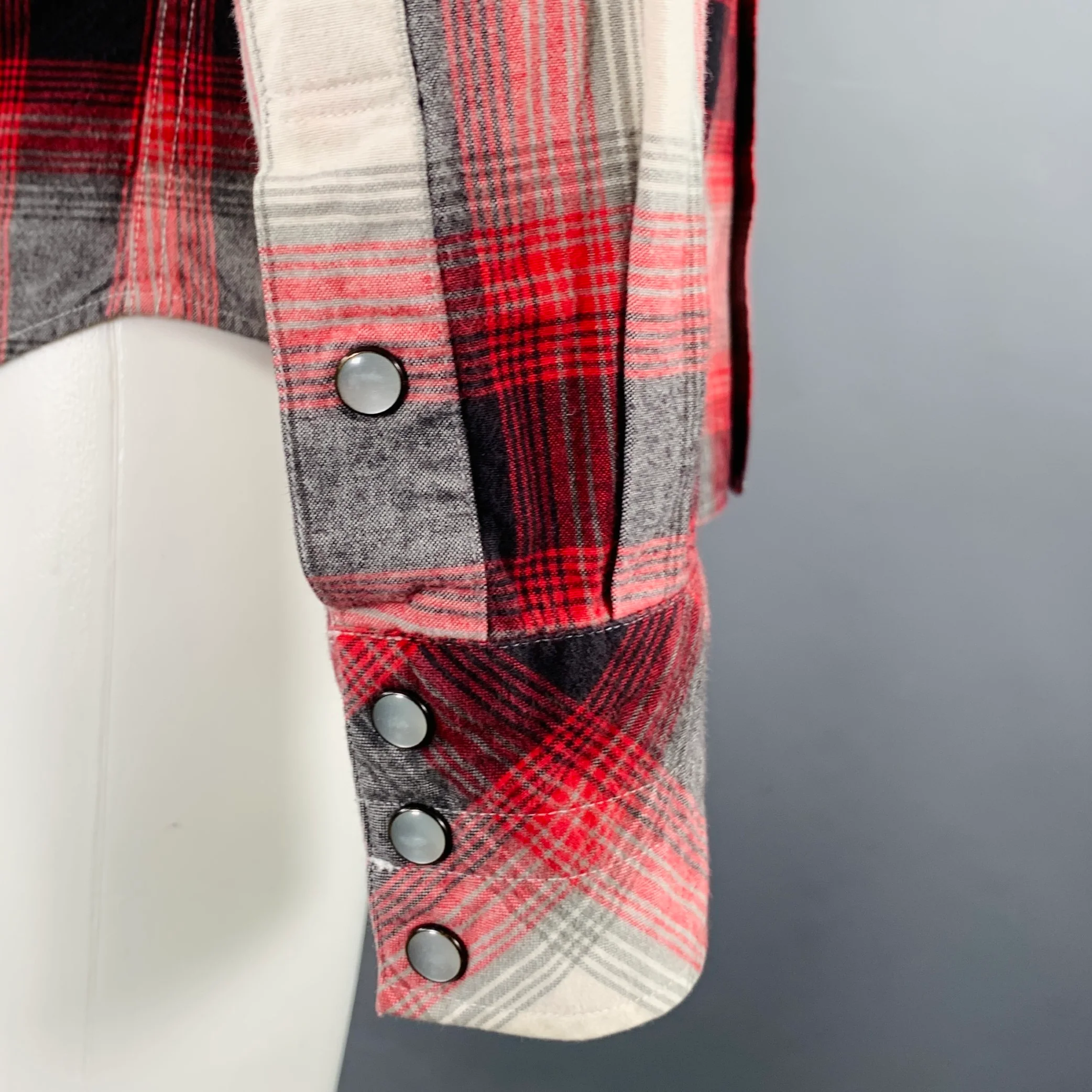 NUMBER (N)INE Size M Red White Plaid Cotton Patch Pockets Long Sleeve Shirt - Image 3