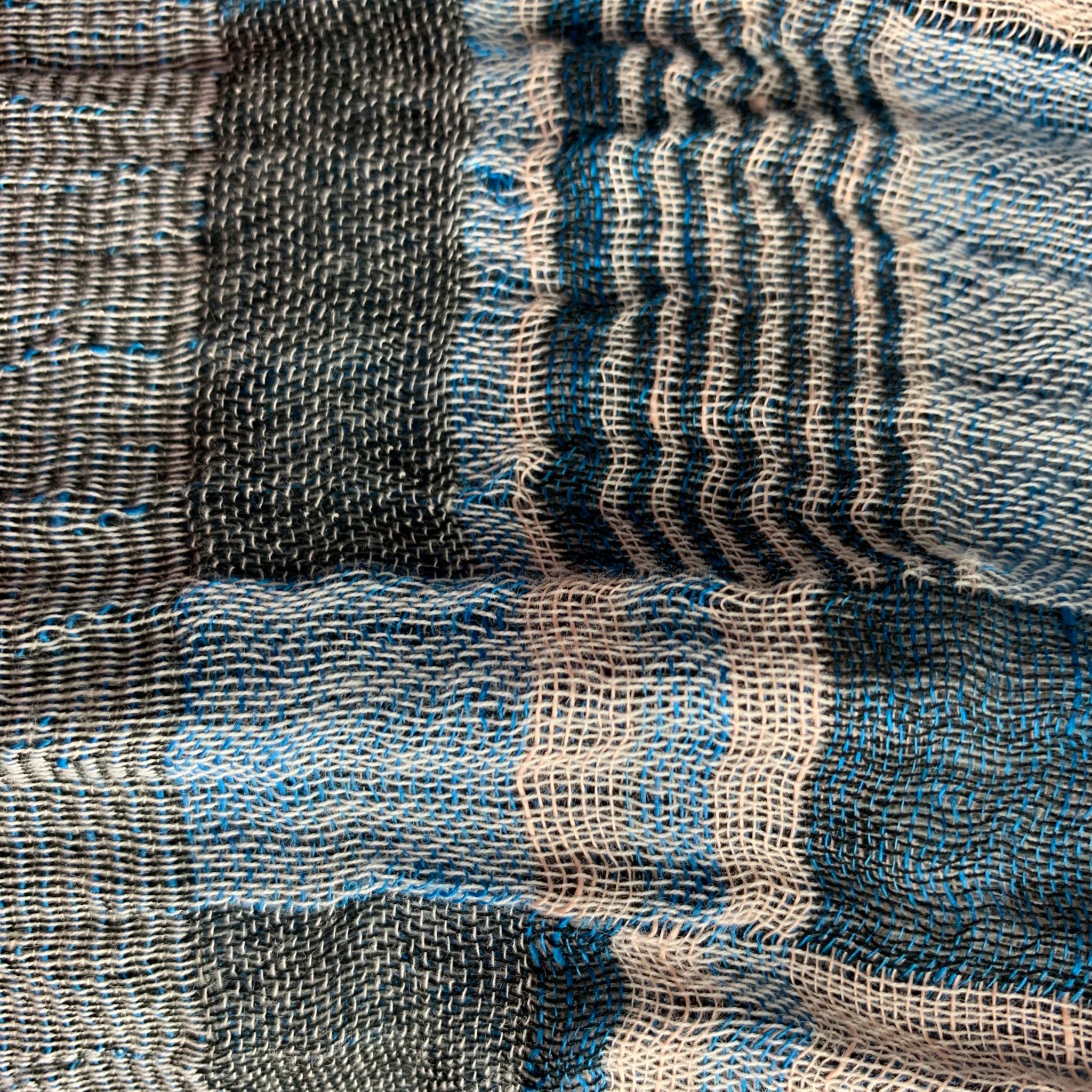 NUNO Blue White Plaid Wood Scarves & Shawls - Image 2