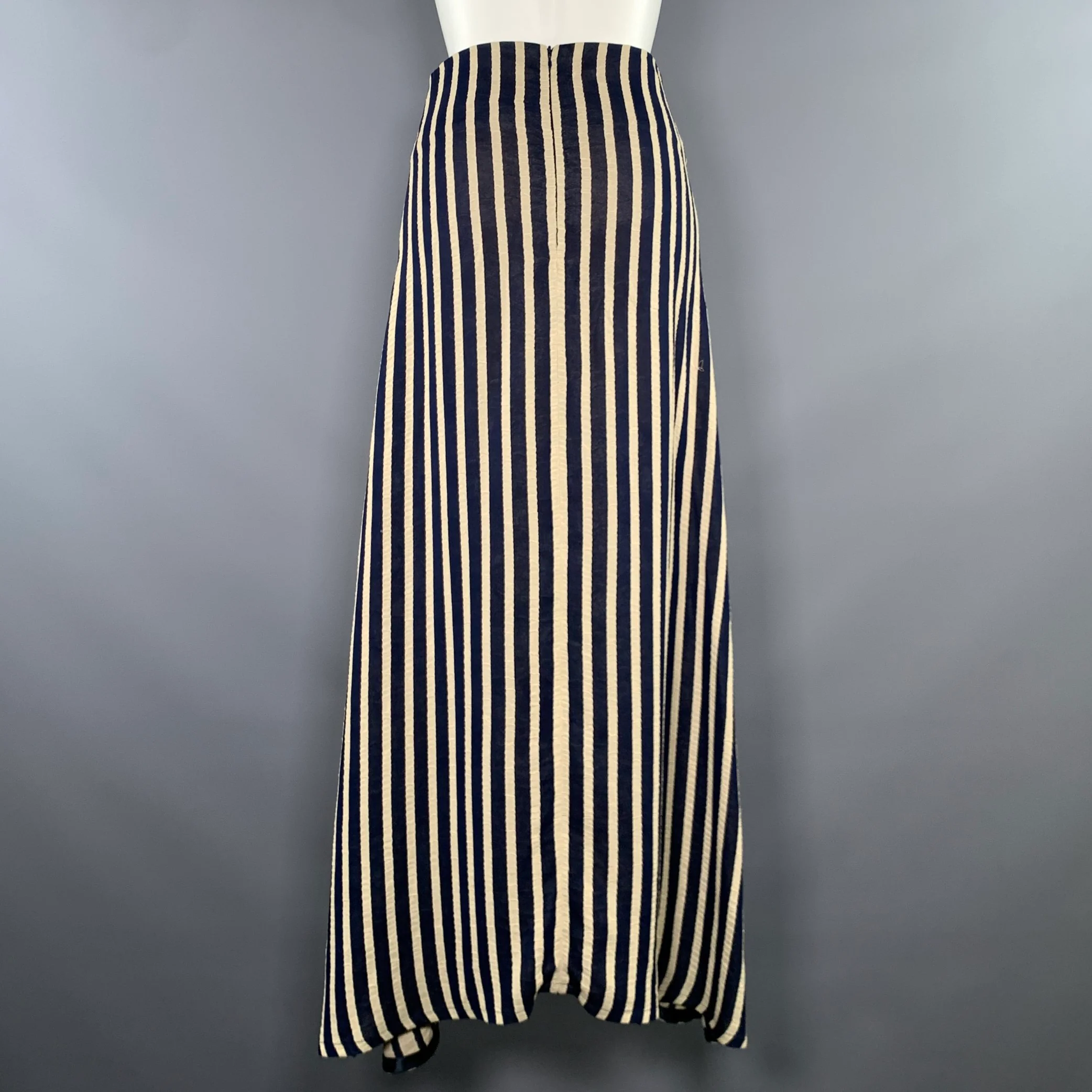 NYNNE Size XS Navy Cream Viscose Acetate Stripe Maxi Long Skirt - Image 2