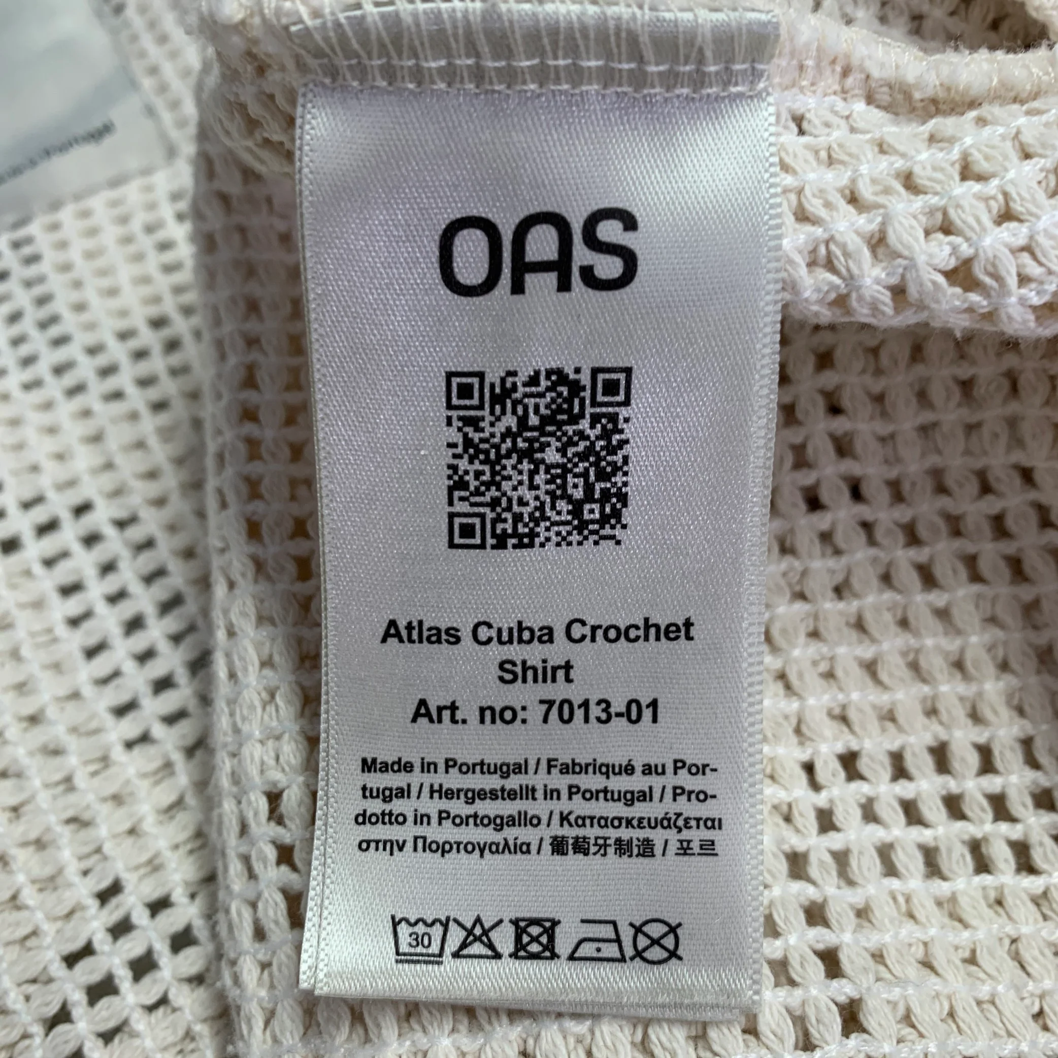 OAS Size L Atlas Cuba Crochet Cream Geometric Cotton Blend Short Sleeve Shirt - Image 7