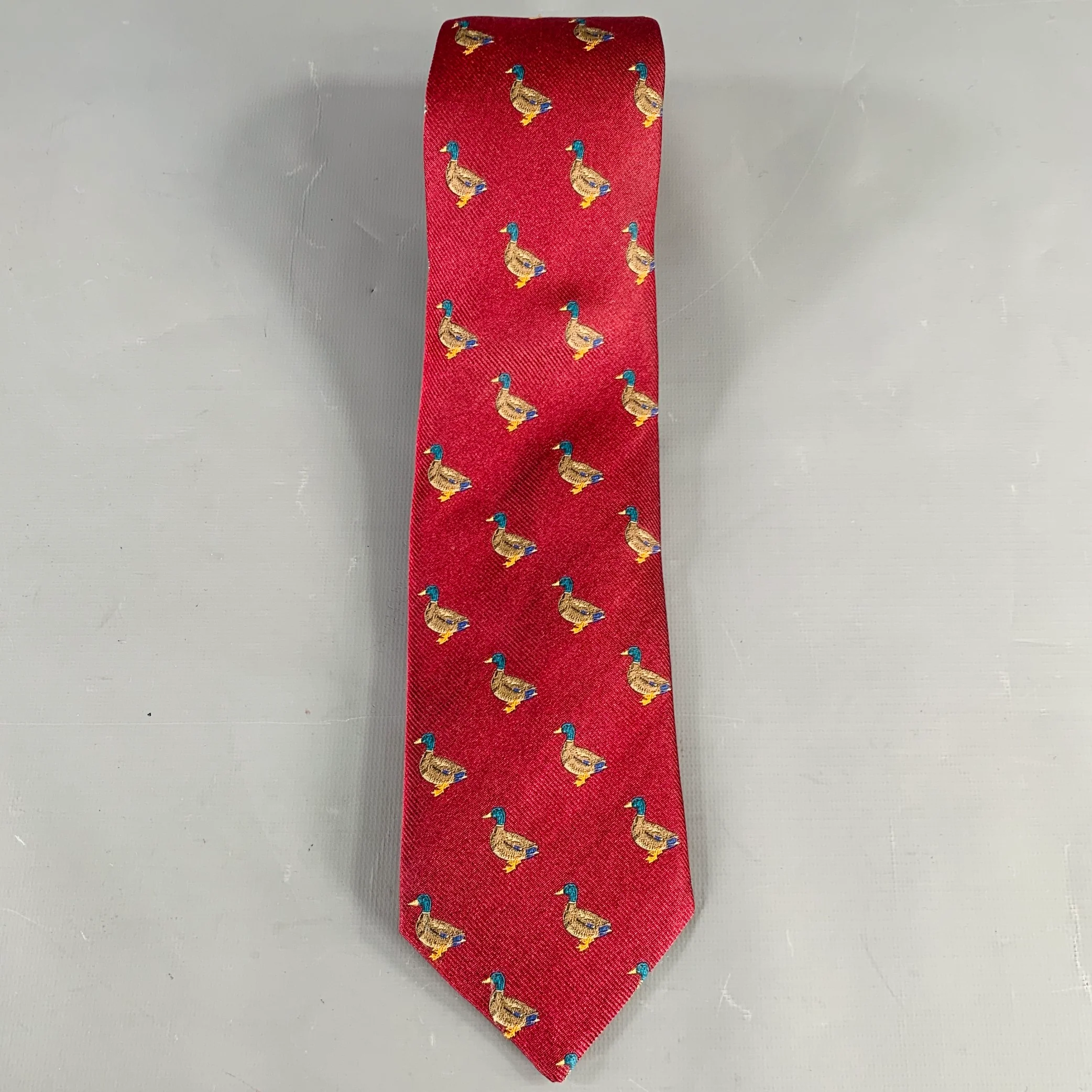 O'CONNELL'S Burgundy Green Ducks Silk Tie - Image 3
