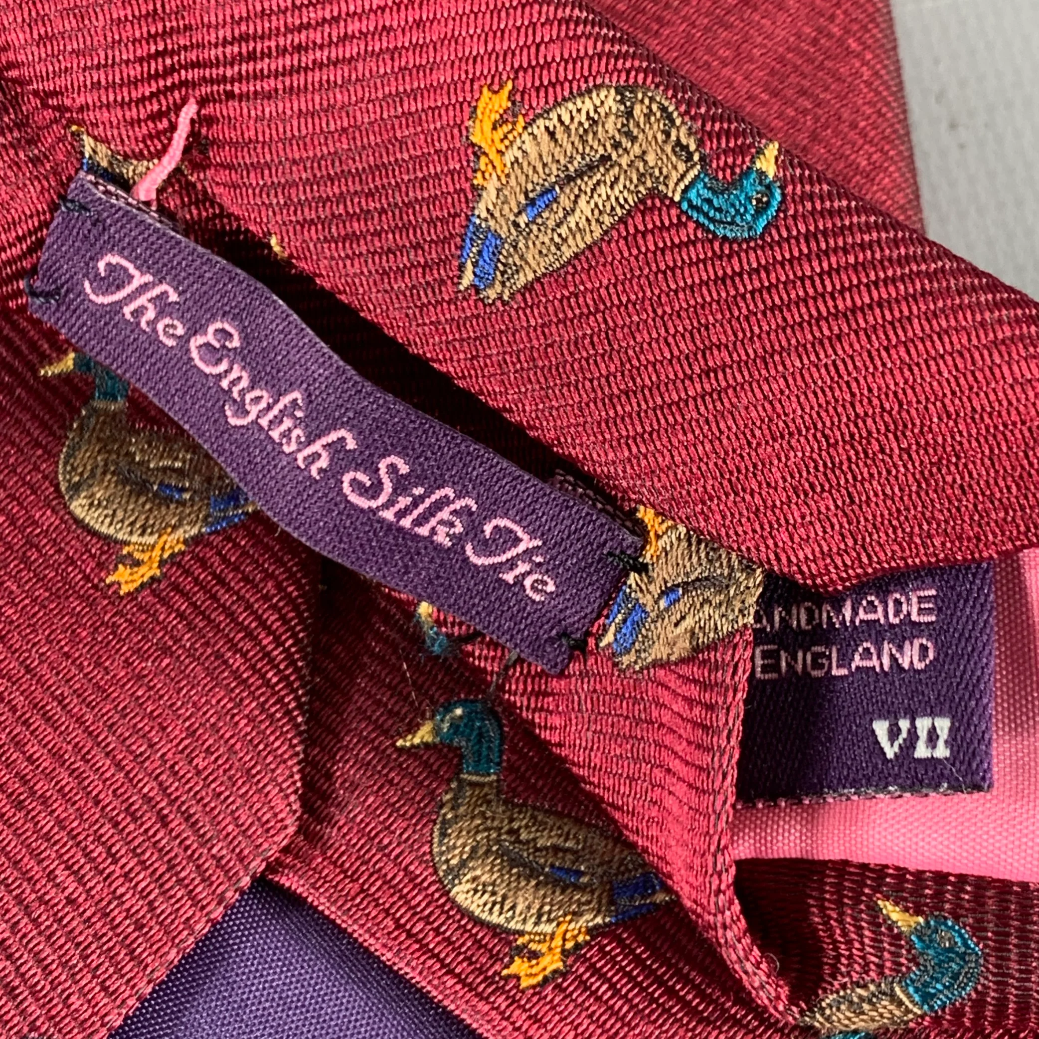 O'CONNELL'S Burgundy Green Ducks Silk Tie - Image 5