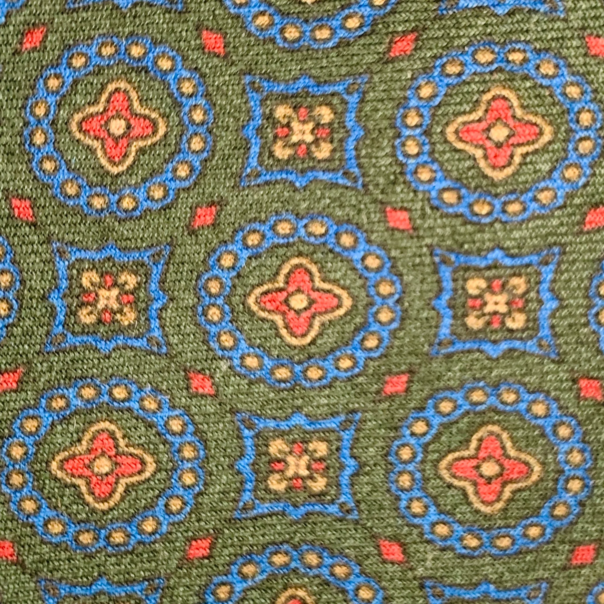 O'CONNELL'S Green Red Abstract Floral Wool Tie - Image 2
