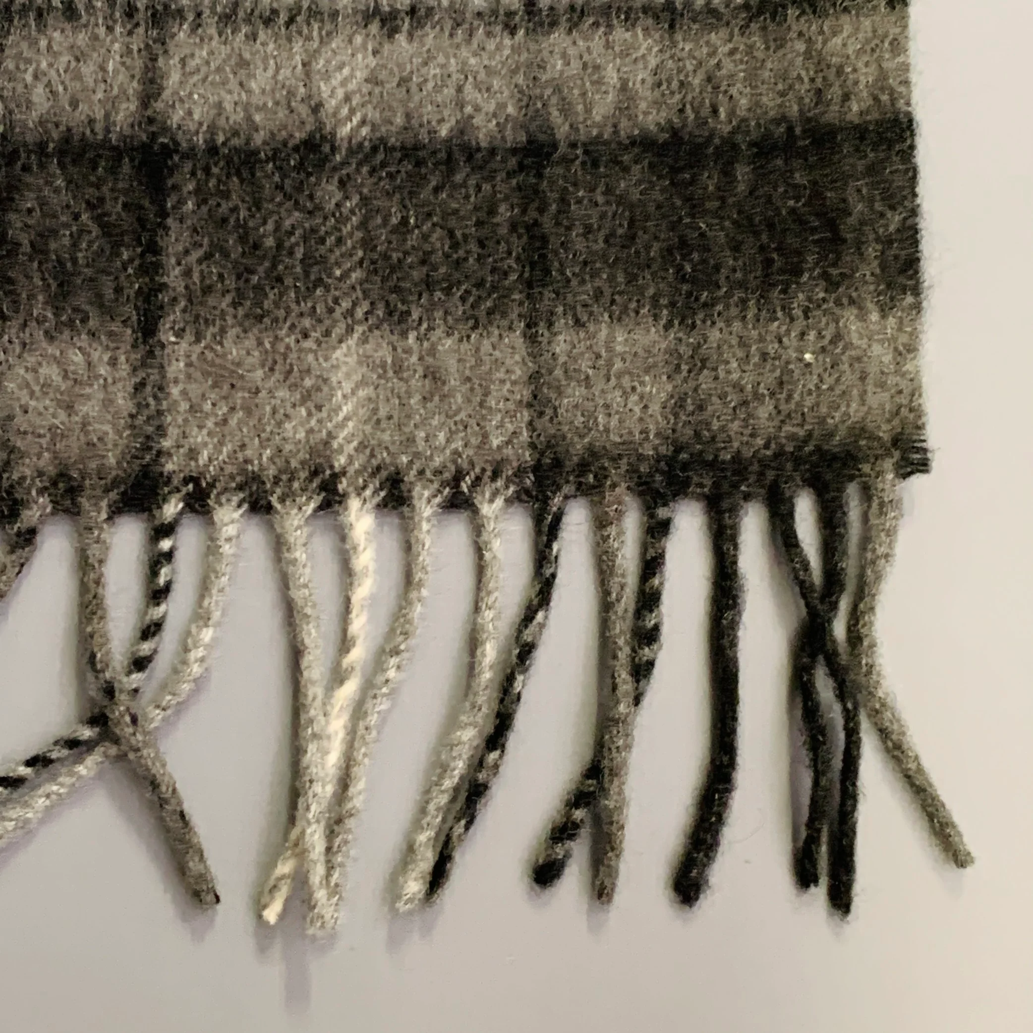 O'CONNELL'S Grey Black Plaid Cashmere Fringe Scarf - Image 2