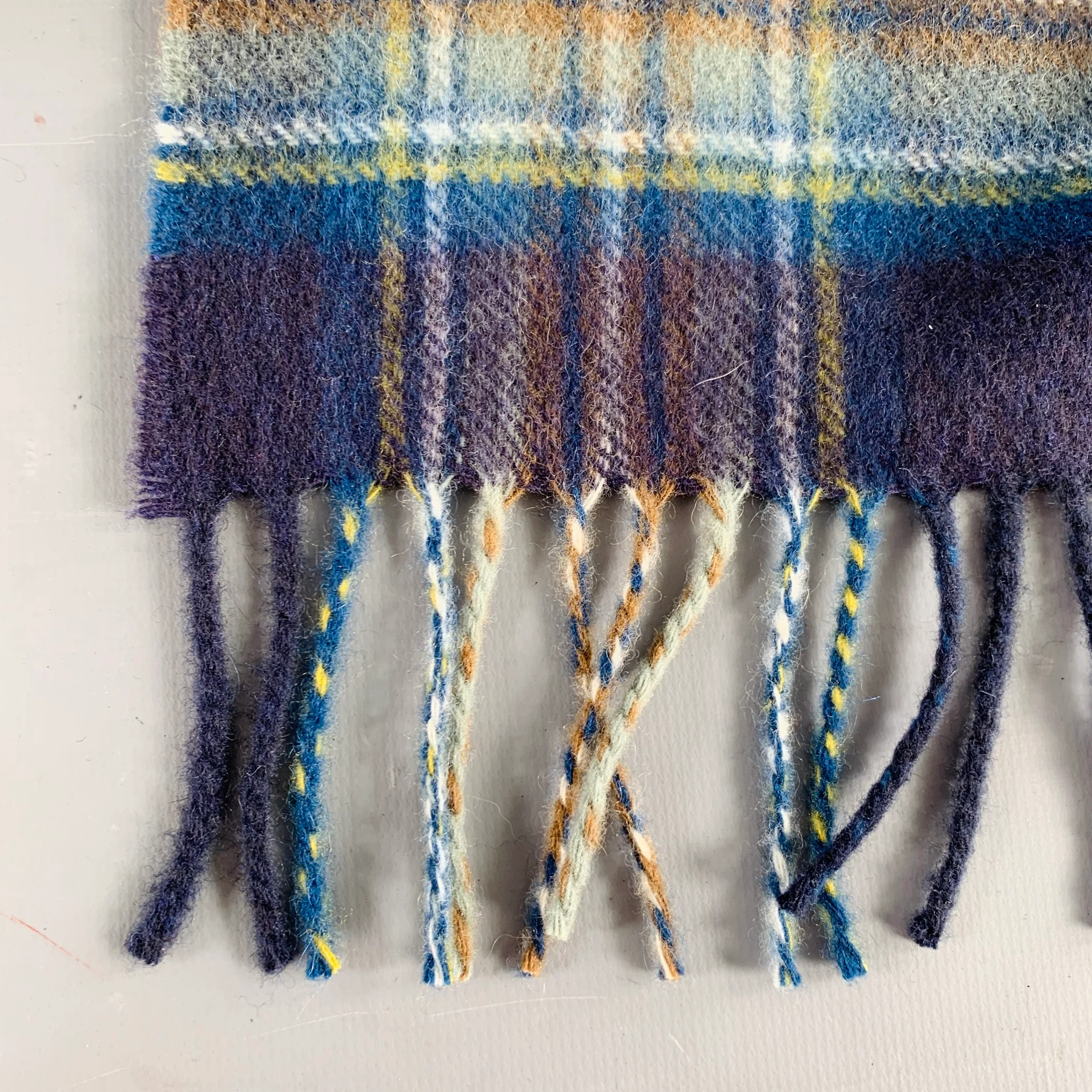 O'CONNELL'S Grey Blue Yellow Plaid Cashmere Scarf - Image 2