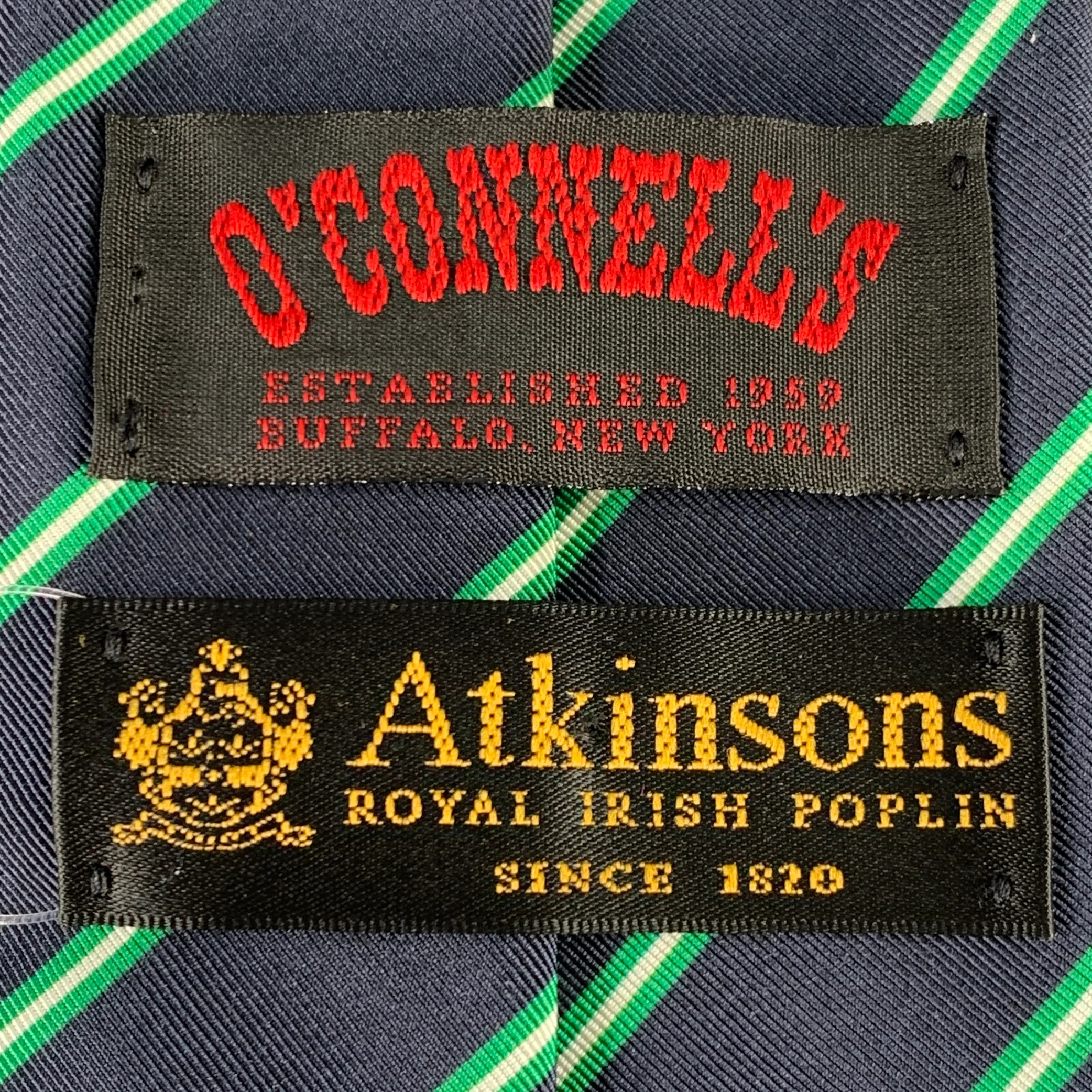 O'CONNELL'S Navy Green Diagonal Stripe Silk Wool Tie - Image 4