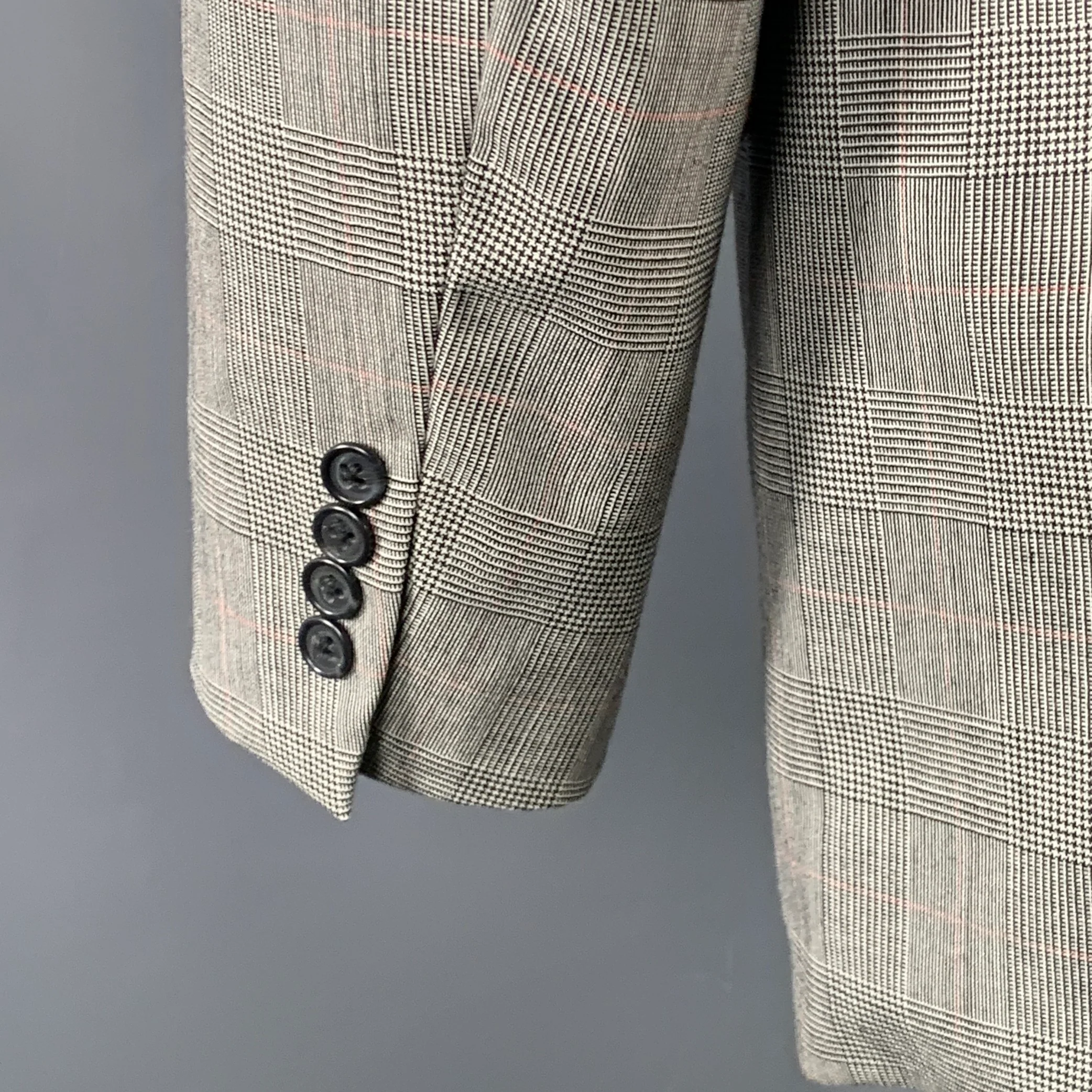 O'CONNELL'S Size 42 Long Black White Plaid Wool Notch Lapel Suit - Image 7