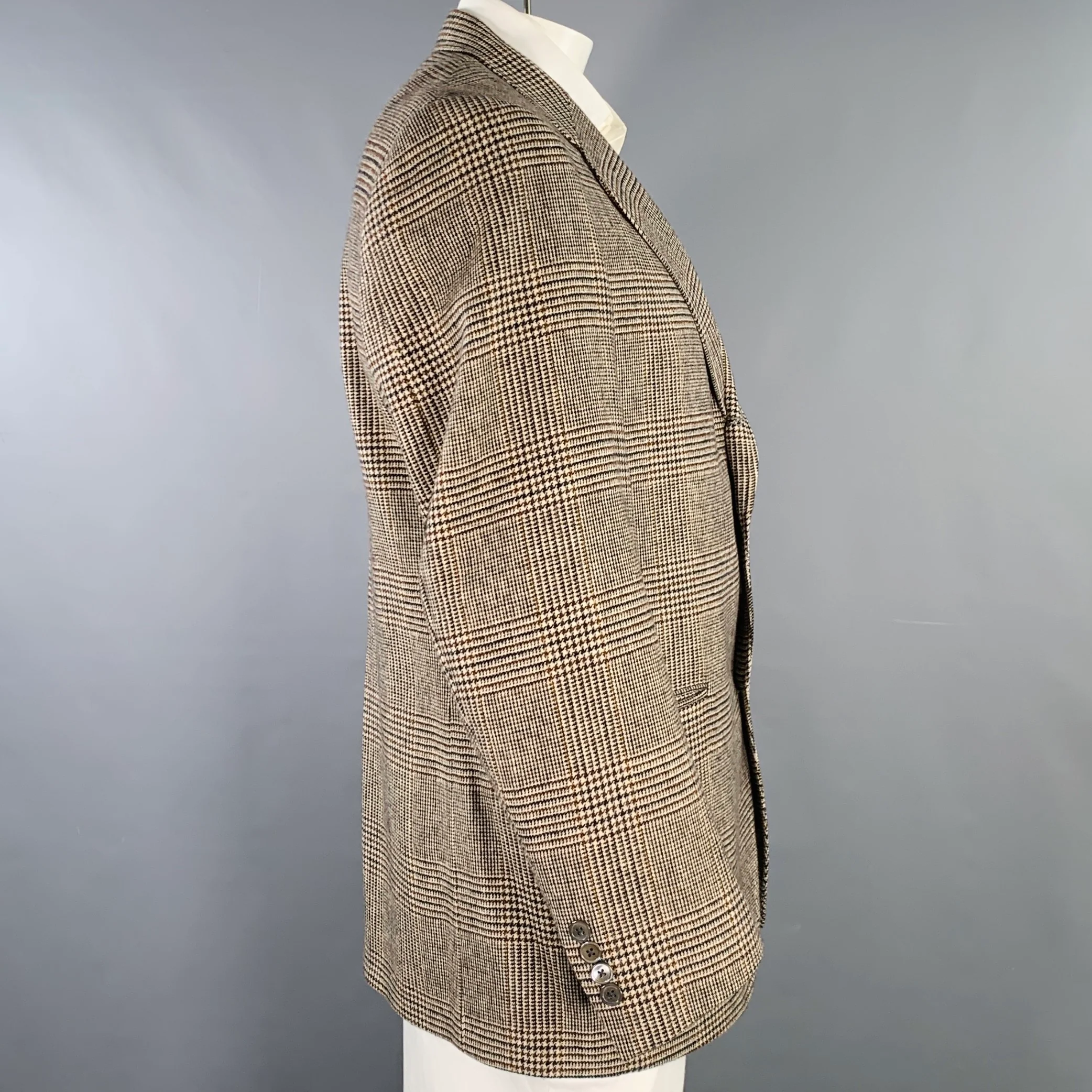 O'CONNELL'S Size 42 Long Brown Cream Glenplaid Cashmere Sport Coat - Image 3