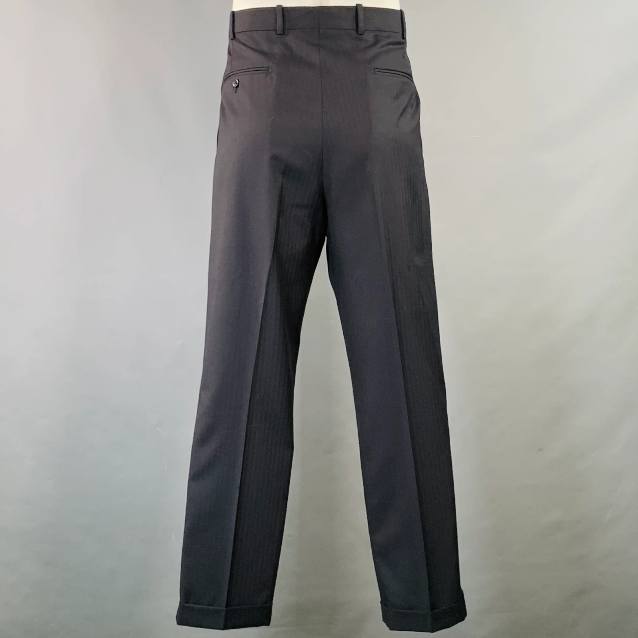 O'CONNELL'S Size 42 Long Navy Herringbone Wool Notch Lapel Suit - Image 6