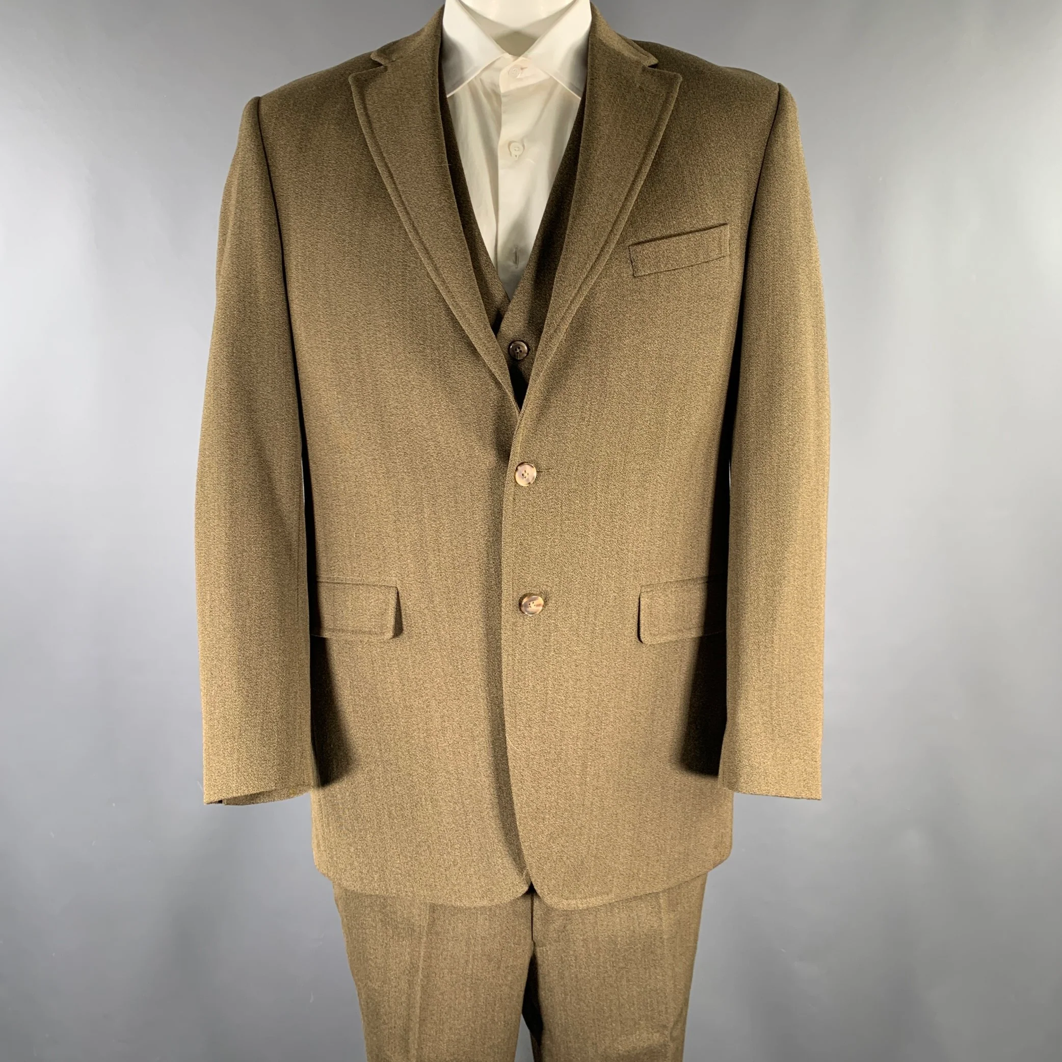 O'CONNELL'S Size 44 Long Brown Wool Notch Lapel Suit
