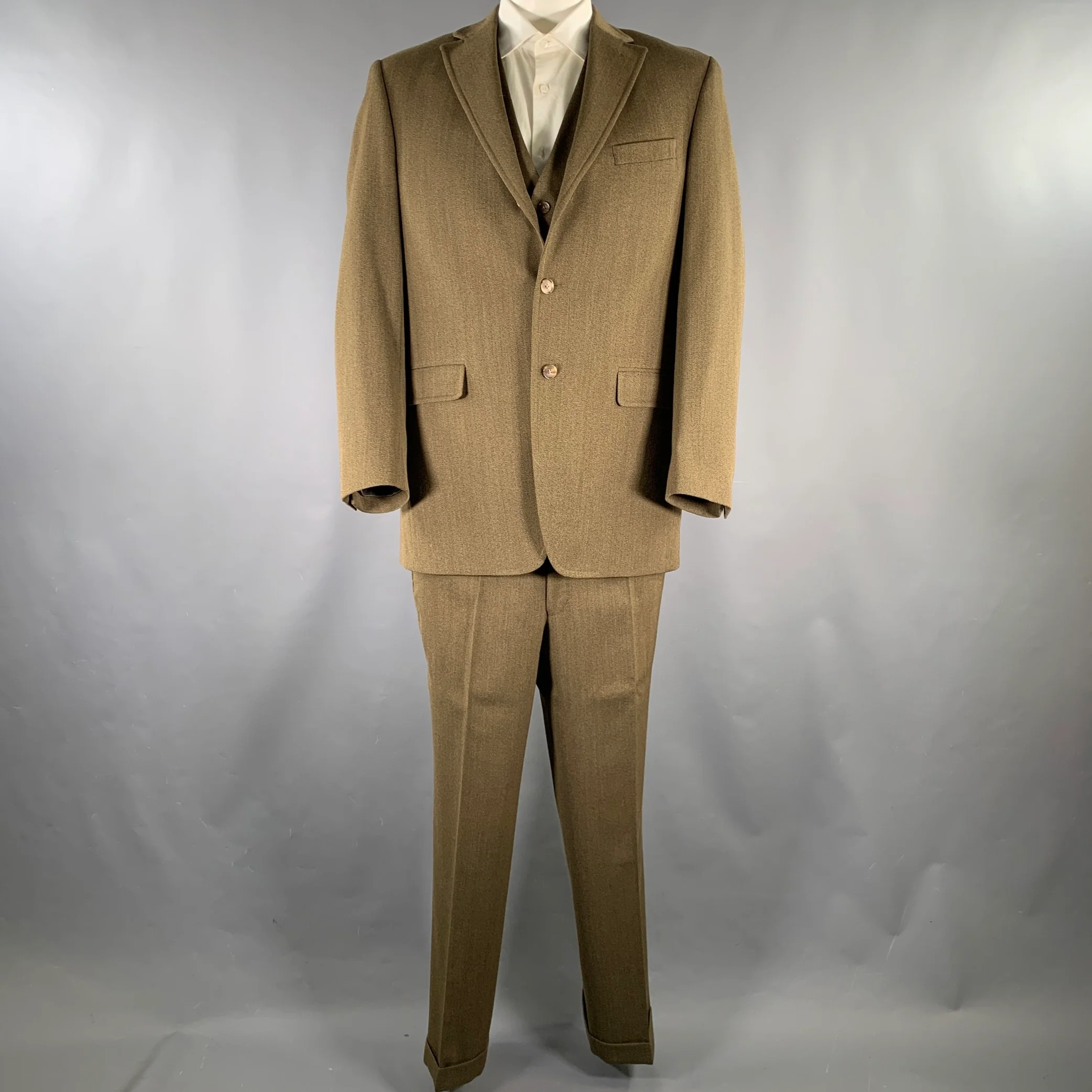 O'CONNELL'S Size 44 Long Brown Wool Notch Lapel Suit - Image 2