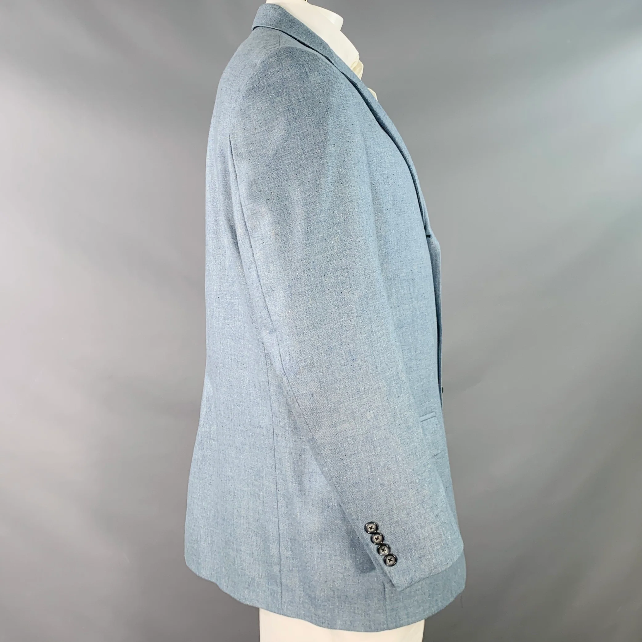 O'CONNELL'S Size 42 Long Blue Cream Textured Single breasted Sport Coat - Image 3