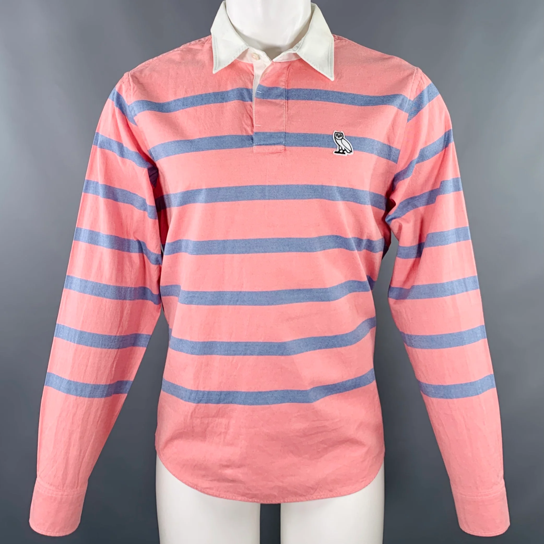 OCTOBER'S VERY OWN Size S Pink Blue Stripe Cotton Rugby Long Sleeve Shirt