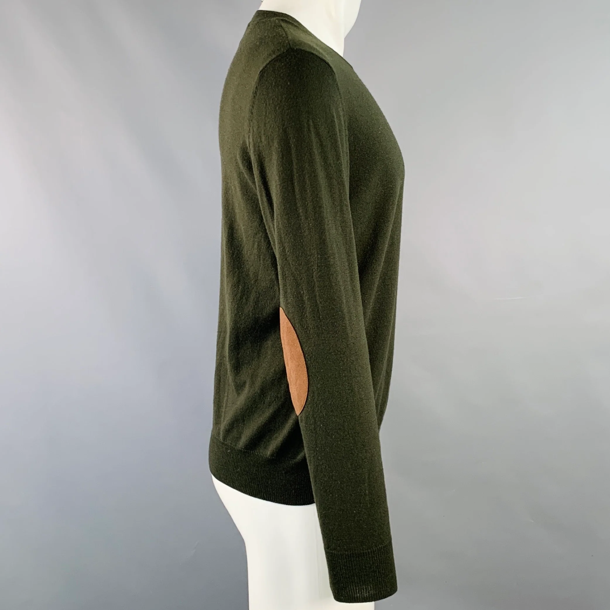 ODIN Size M Forest Green Knit Cashwool Faux Suede Crew Neck Pullover - Image 2