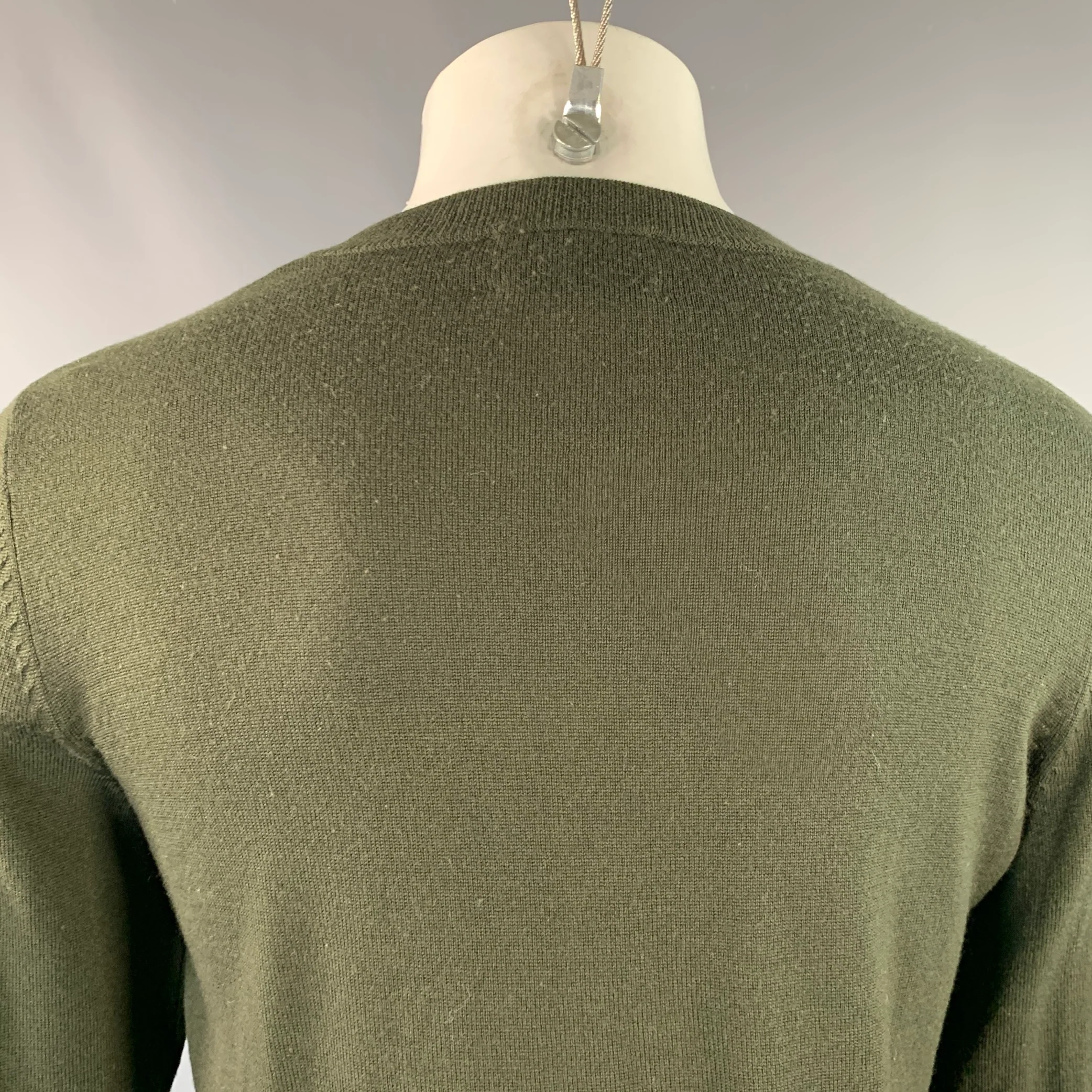 ODIN Size M Forest Green Knit Cashwool Faux Suede Crew Neck Pullover - Image 4