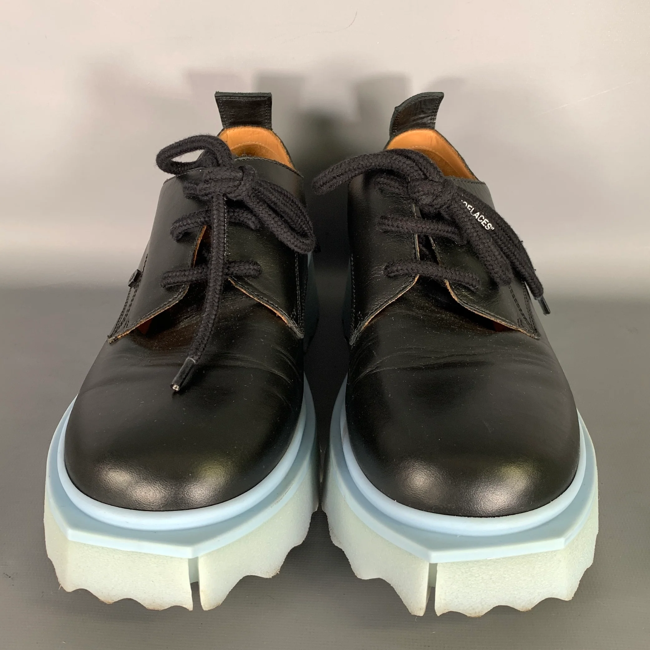 OFF WHITE Size 10 Black Blue Leather Lace Lace Up Shoes - Image 5