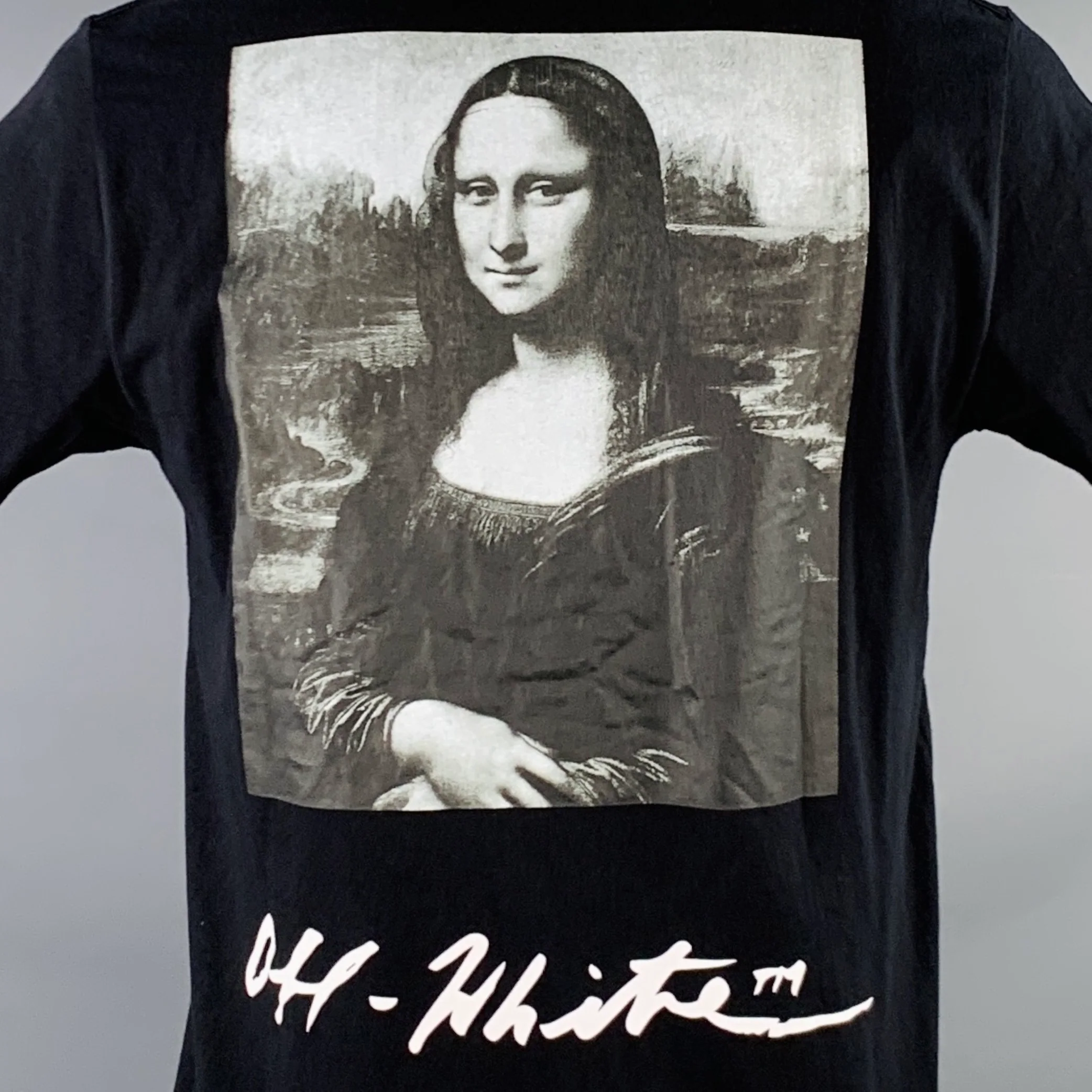 OFF-WHITE Size L Black White Mona Lisa Print Cotton Crew Neck T-shirt - Image 4