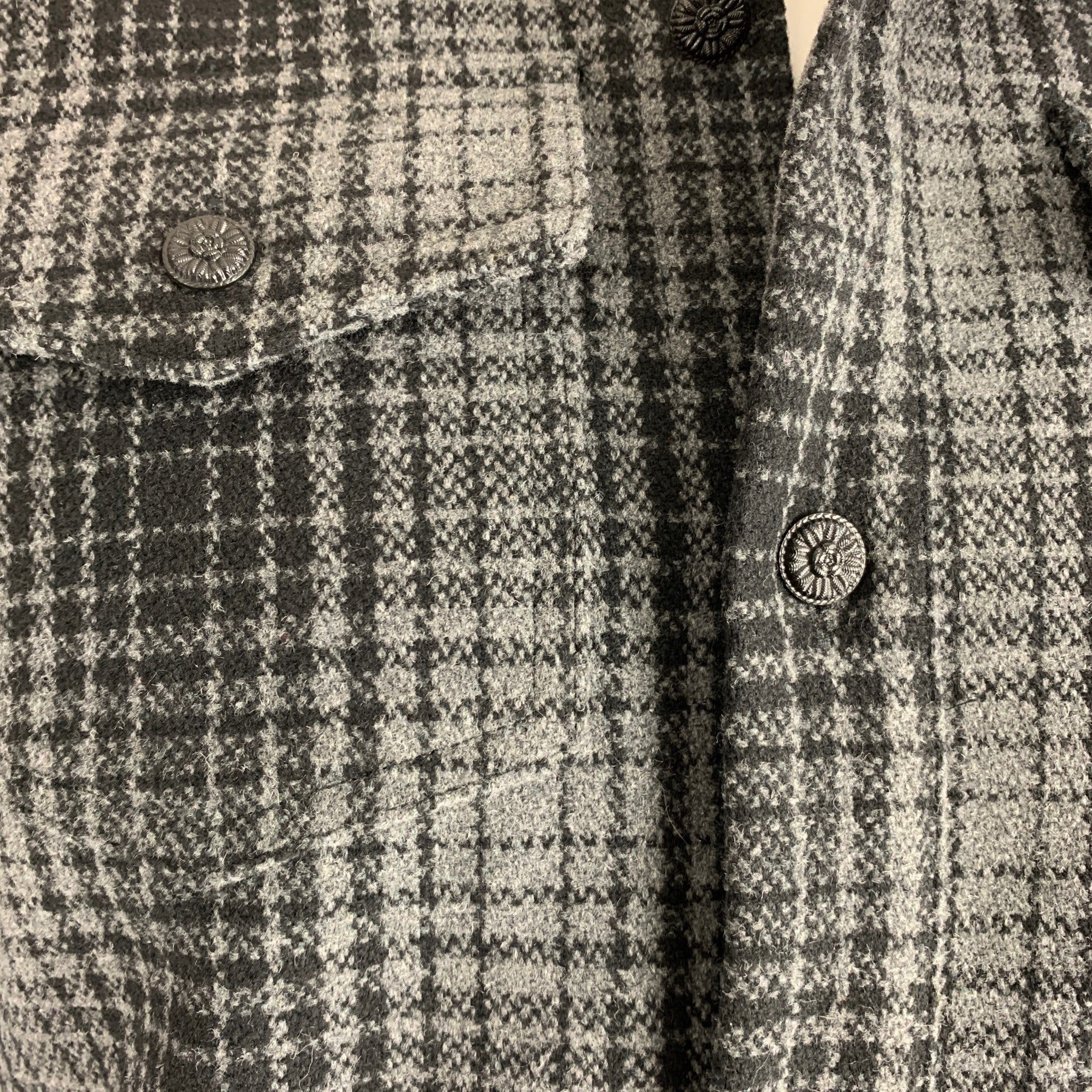 OFF-WHITE Size XS Grey Black & White Checkered Wool Blend Long Sleeve Shirt - Image 4