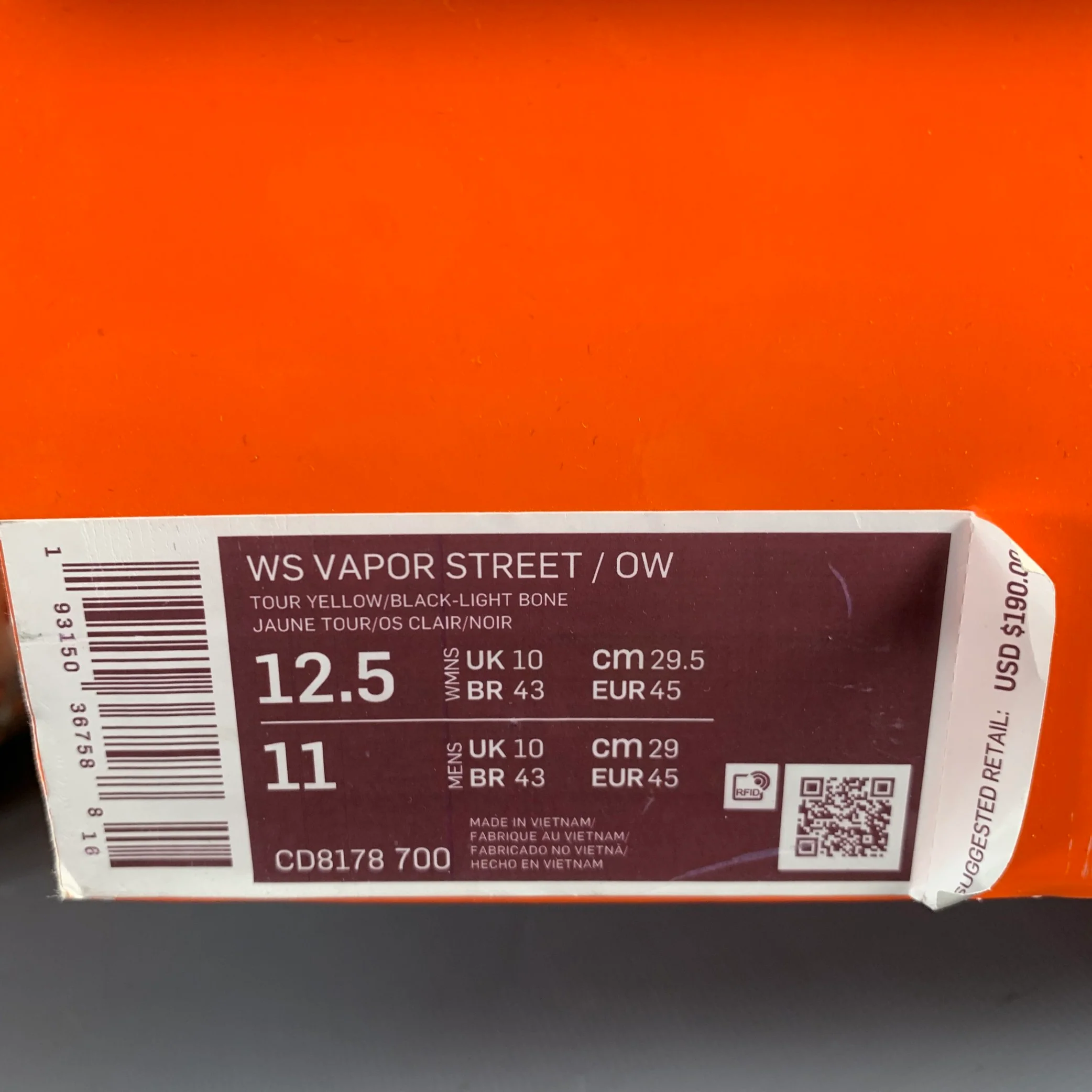 OFF-WHITE x NIKE 2020 Size 12.5 Vapor Street Yellow Black Color Block Lace-Up Sneakers - Image 10