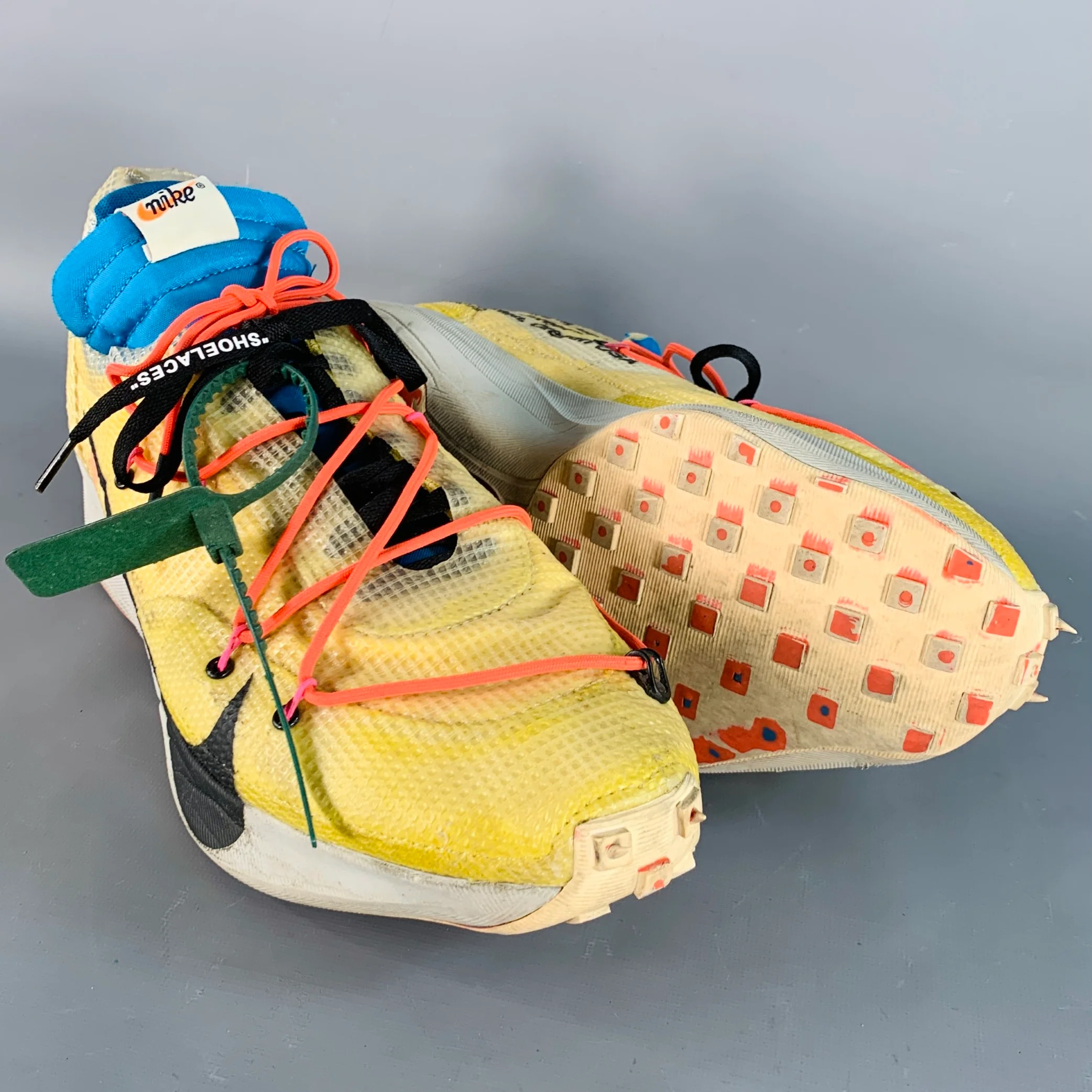 OFF-WHITE x NIKE 2020 Size 15.5 Yellow Blue Color Block Acetate Sneakers - Image 5