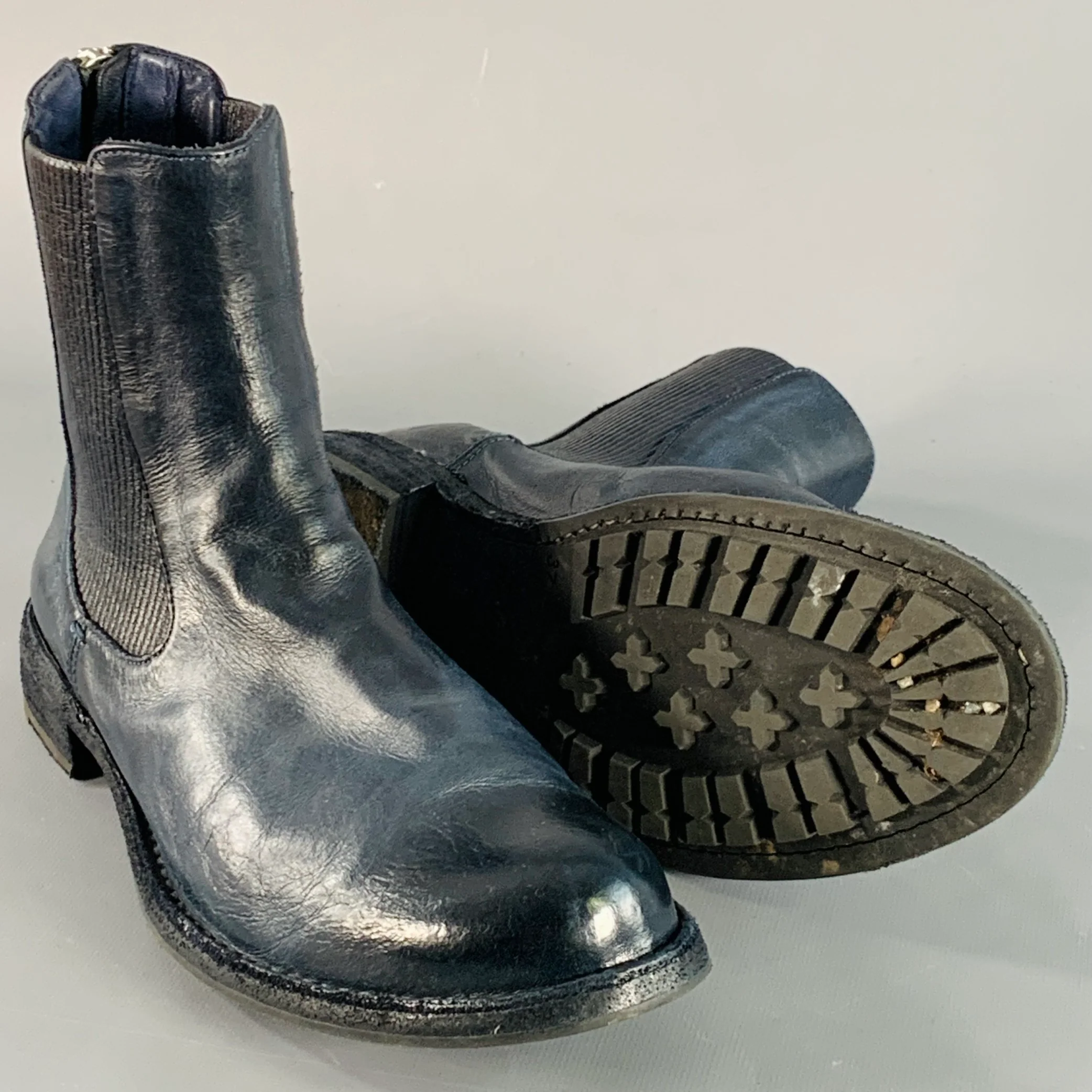 OFFICINE CREATIVE Size 7 Navy Antique Leather Ankle Chelsea Boots - Image 5