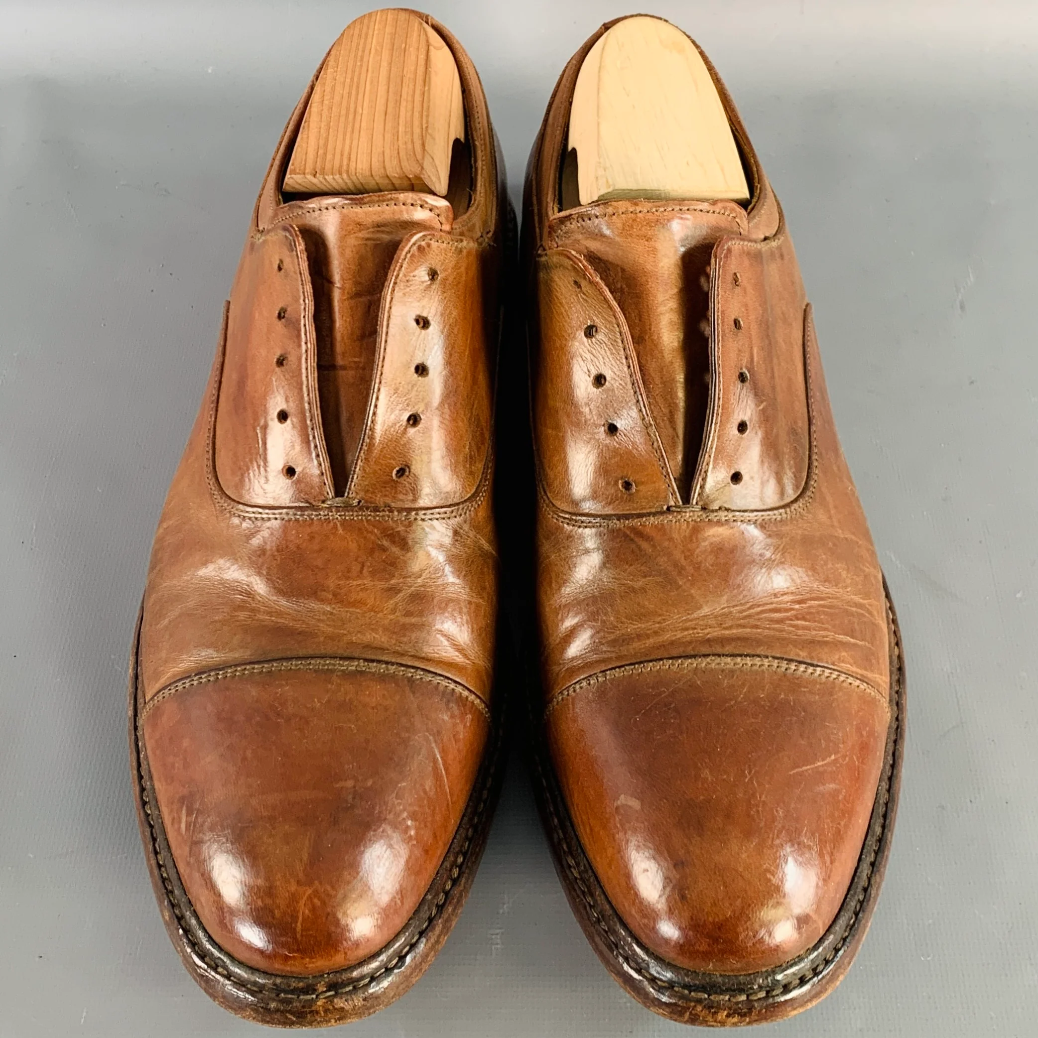 OFFICINE CREATIVE Size 9 Brown Leather Slip On Lace-Up Shoes - Image 4