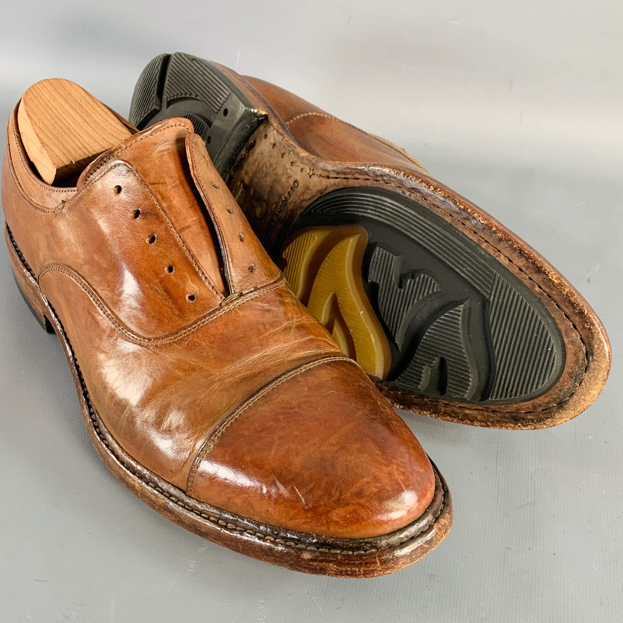 OFFICINE CREATIVE Size 9 Brown Leather Slip On Lace-Up Shoes - Image 5