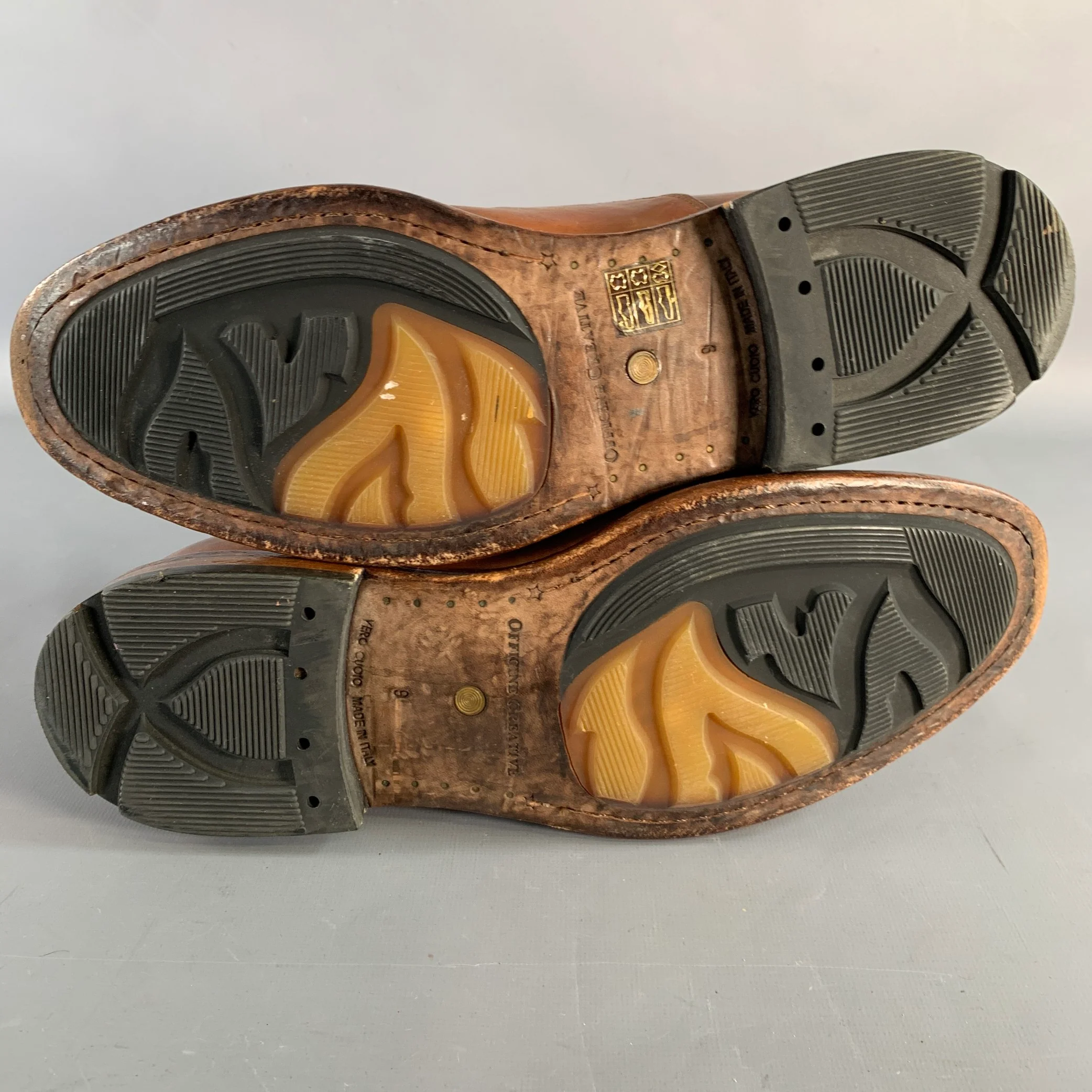 OFFICINE CREATIVE Size 9 Brown Leather Slip On Lace-Up Shoes - Image 6