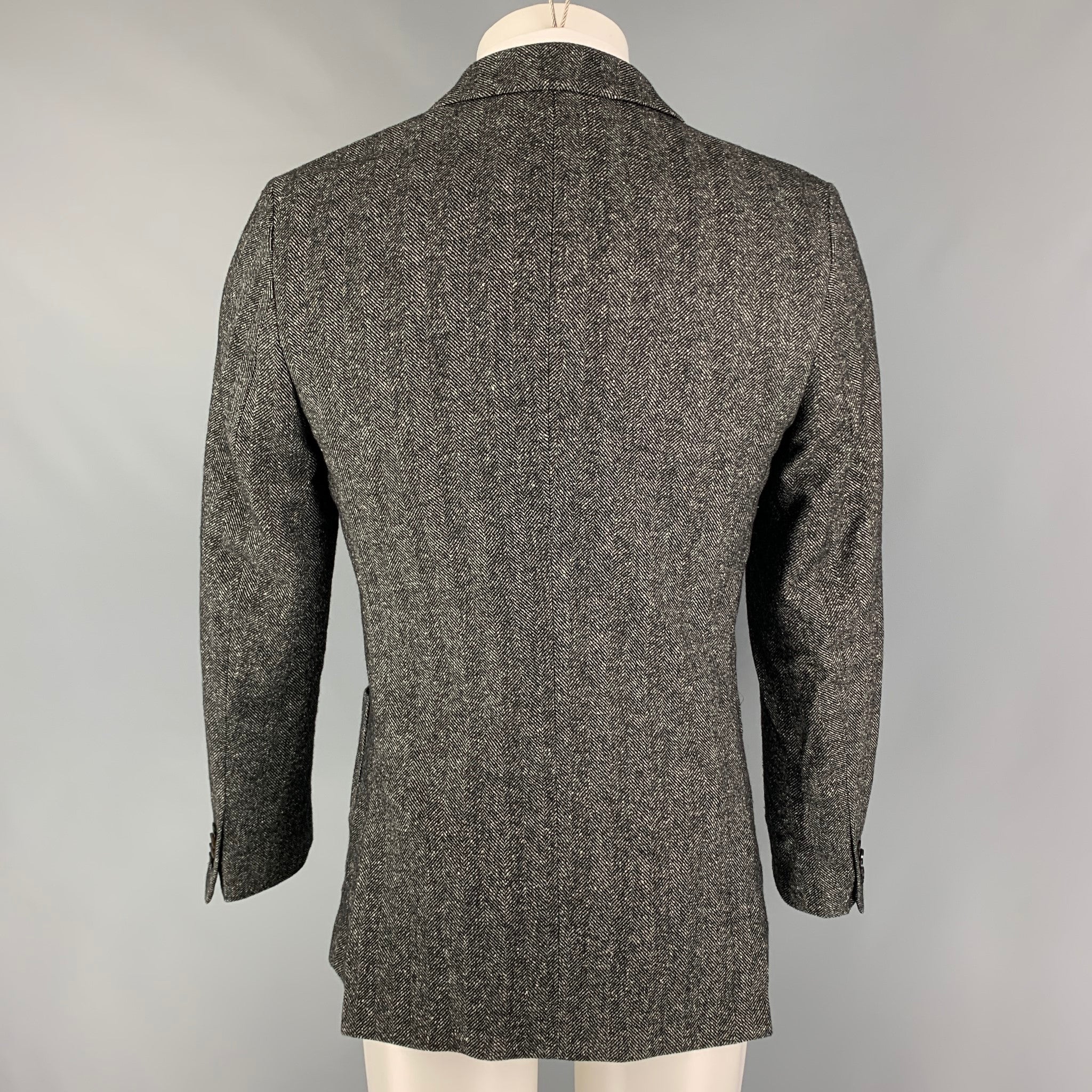 OFFICINE GENERALE Size 38 Black White Herringbone Wool Silk Sport Coat - Image 4