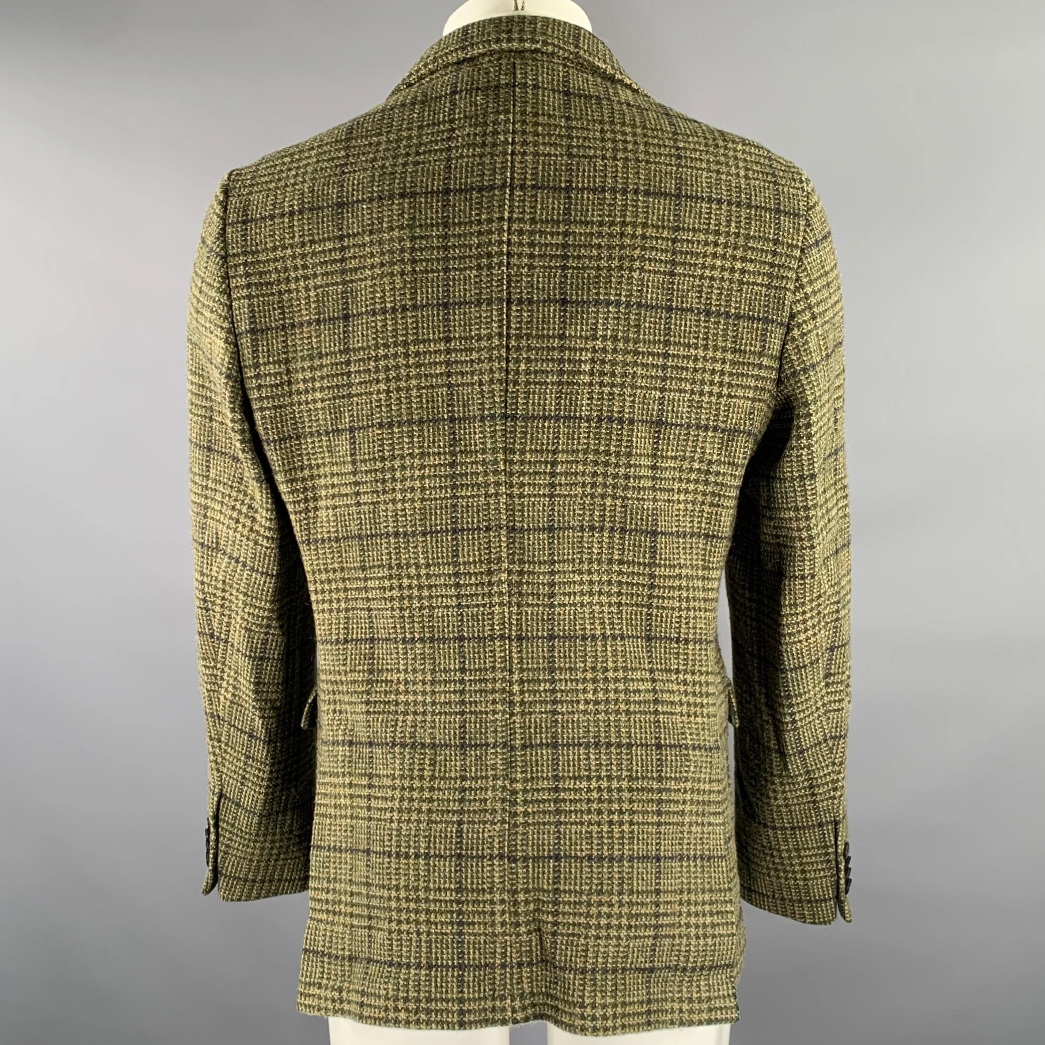 OFFICINE GENERALE Size 42 Green Tan Tartan Wool Notch Lapel Sport Coat - Image 4