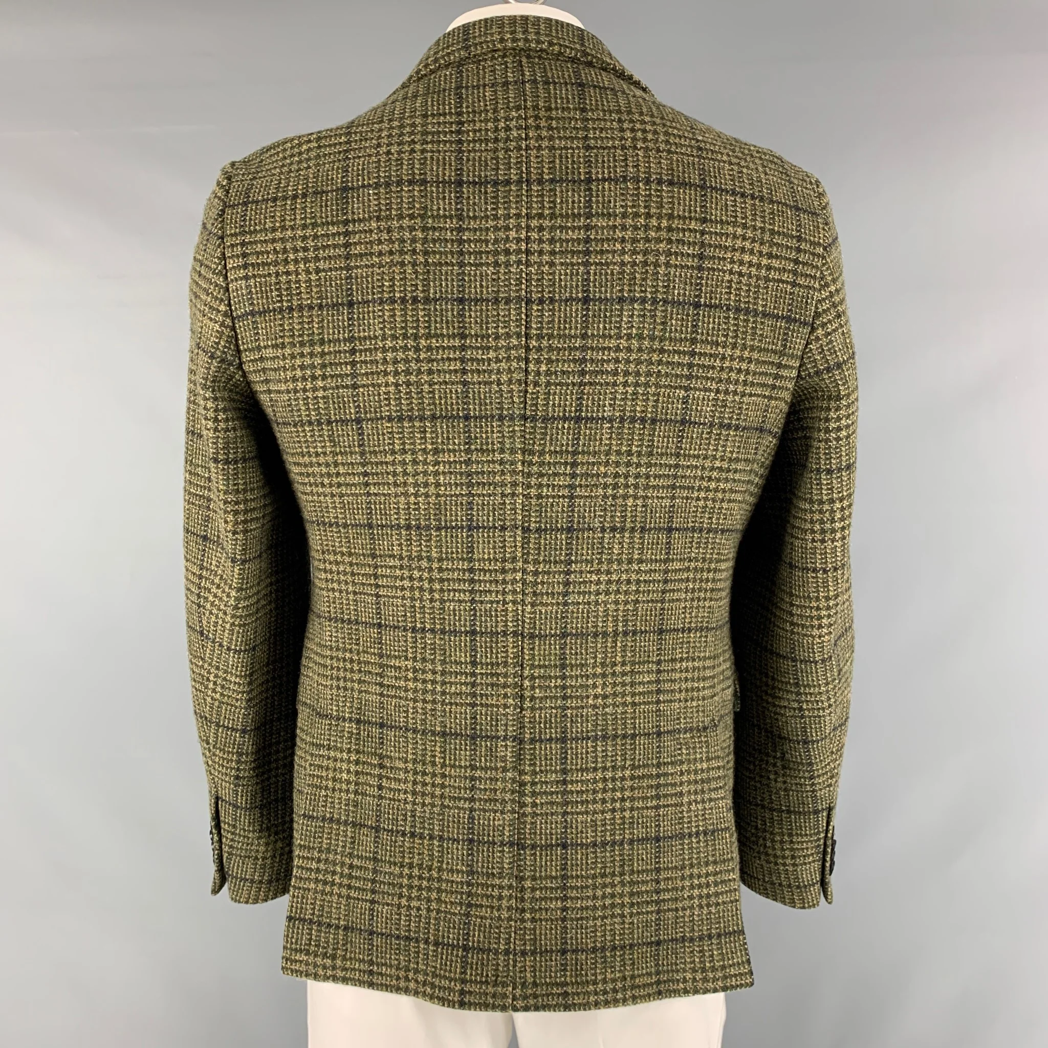OFFICINE GENERALE Size 42 Olive Plaid Wool Notch Lapel Sport Coat - Image 3