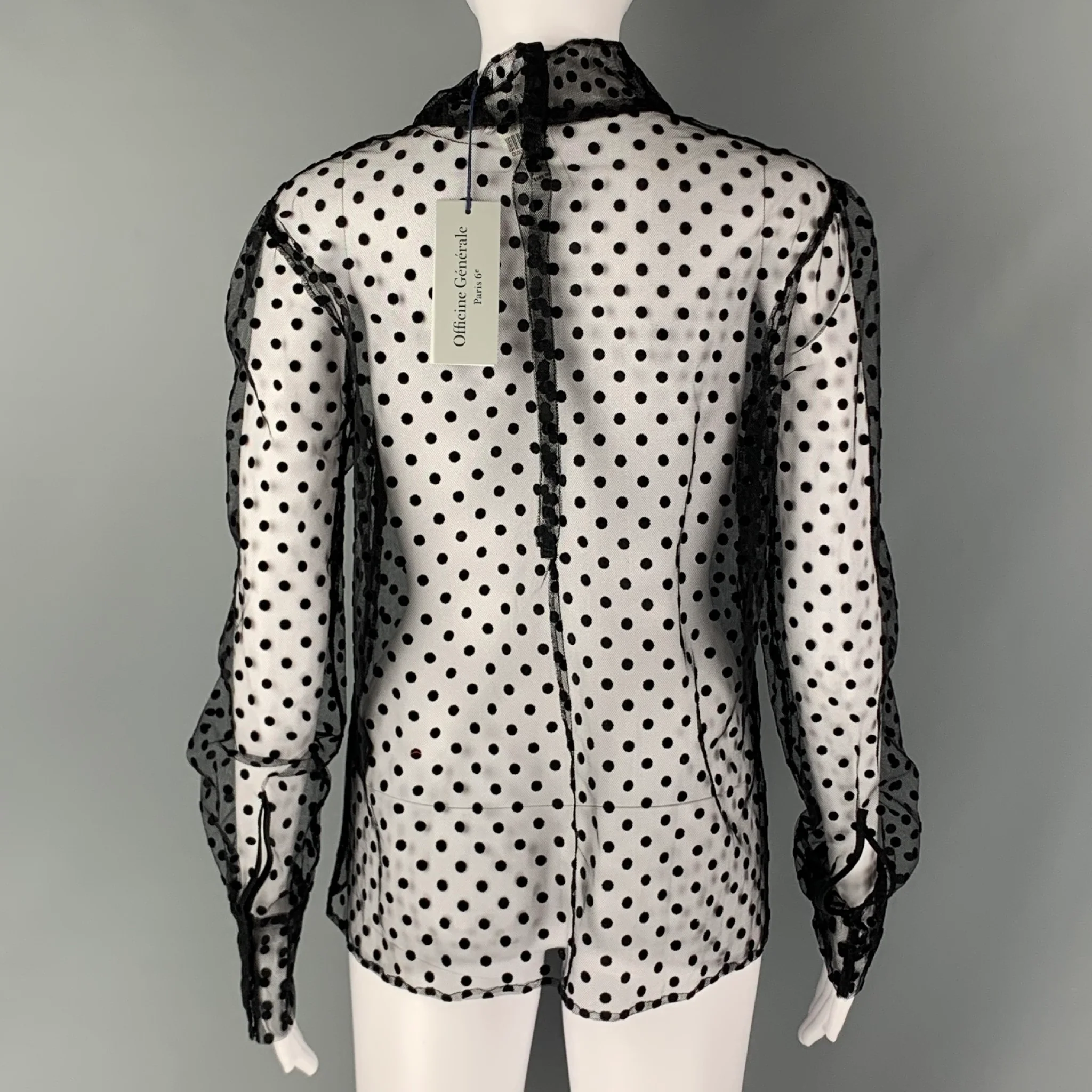 OFFICINE GENERALE Size L Black Polyamide Blend Dots High Collar Blouse - Image 3