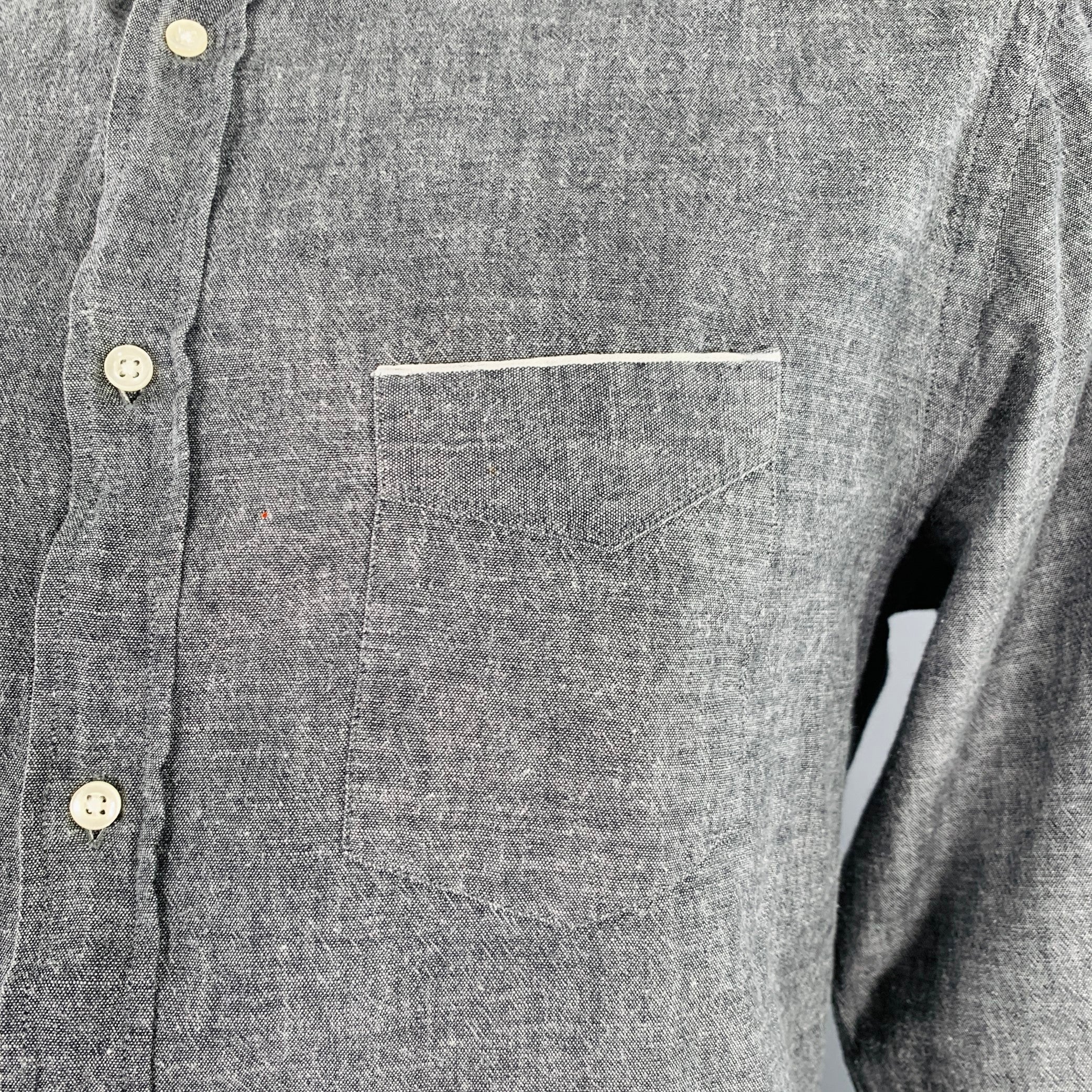 OFFICINE GENERALE Size L Grey Cotton One Pocket Long Sleeve Shirt - Image 2