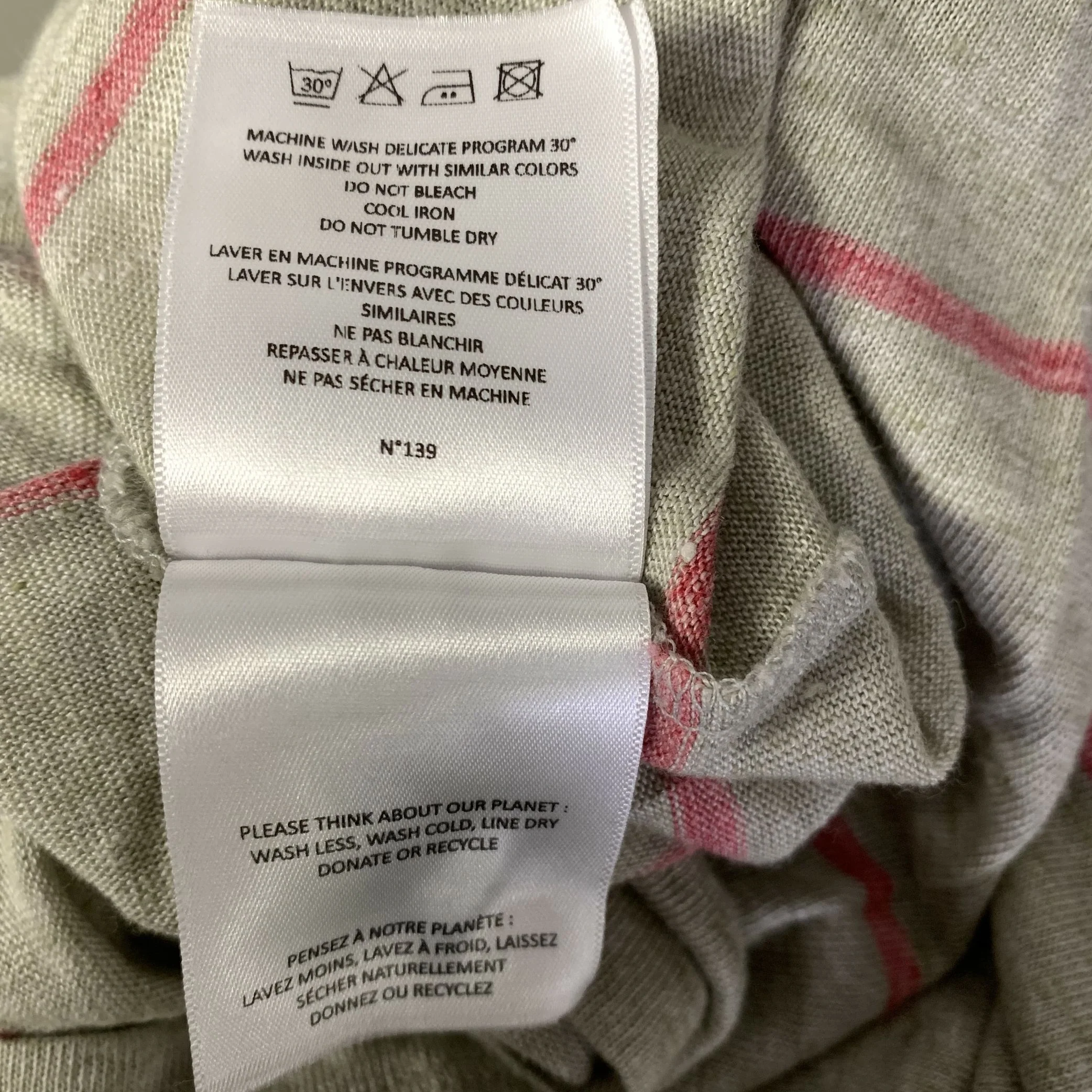 OFFICINE GENERALE Size M Grey Pink Stripe Linen Blend Boat Neck T shirt - Image 6